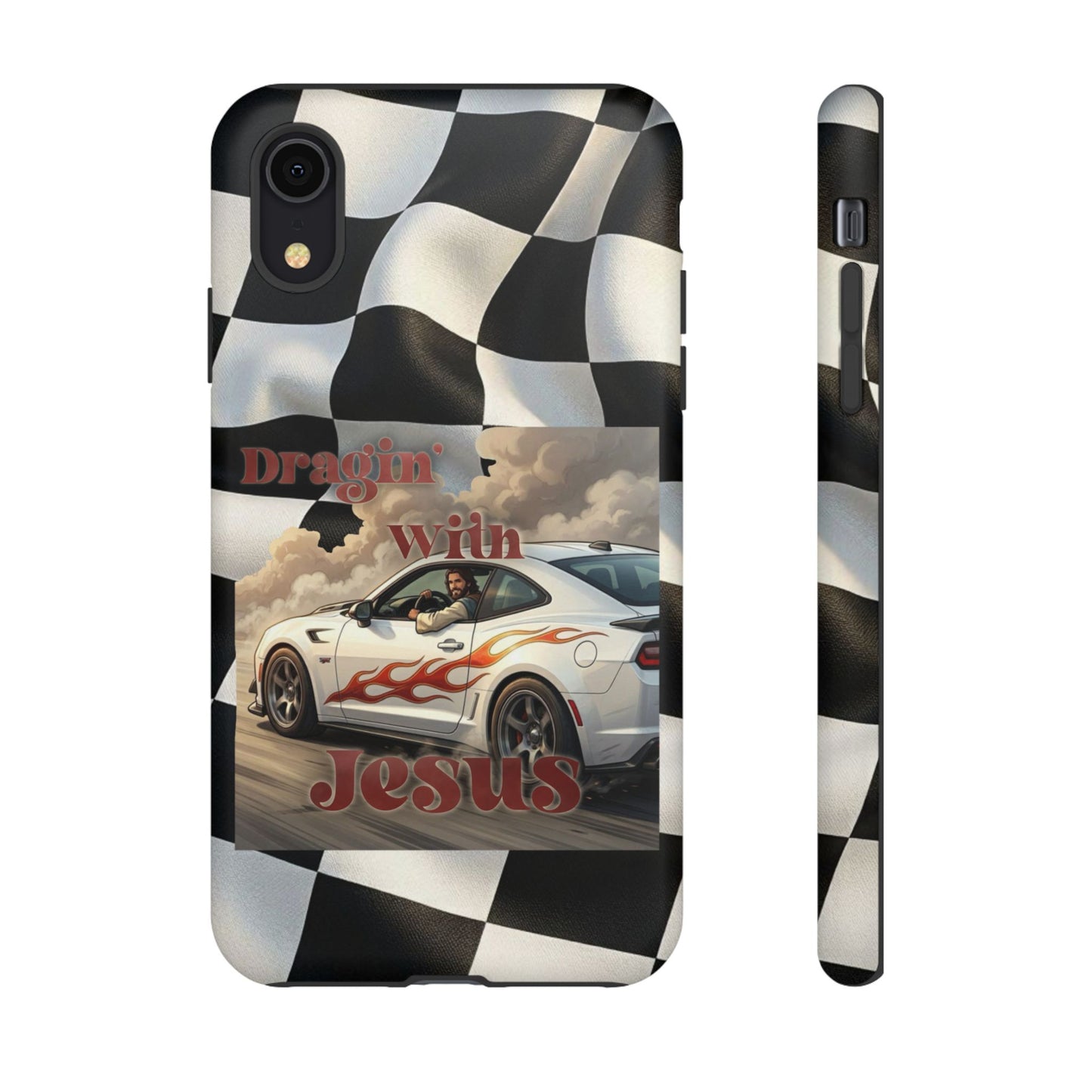 Phone Case — 'Dragin' With Jesus' Racing Checkered Design - iPhone