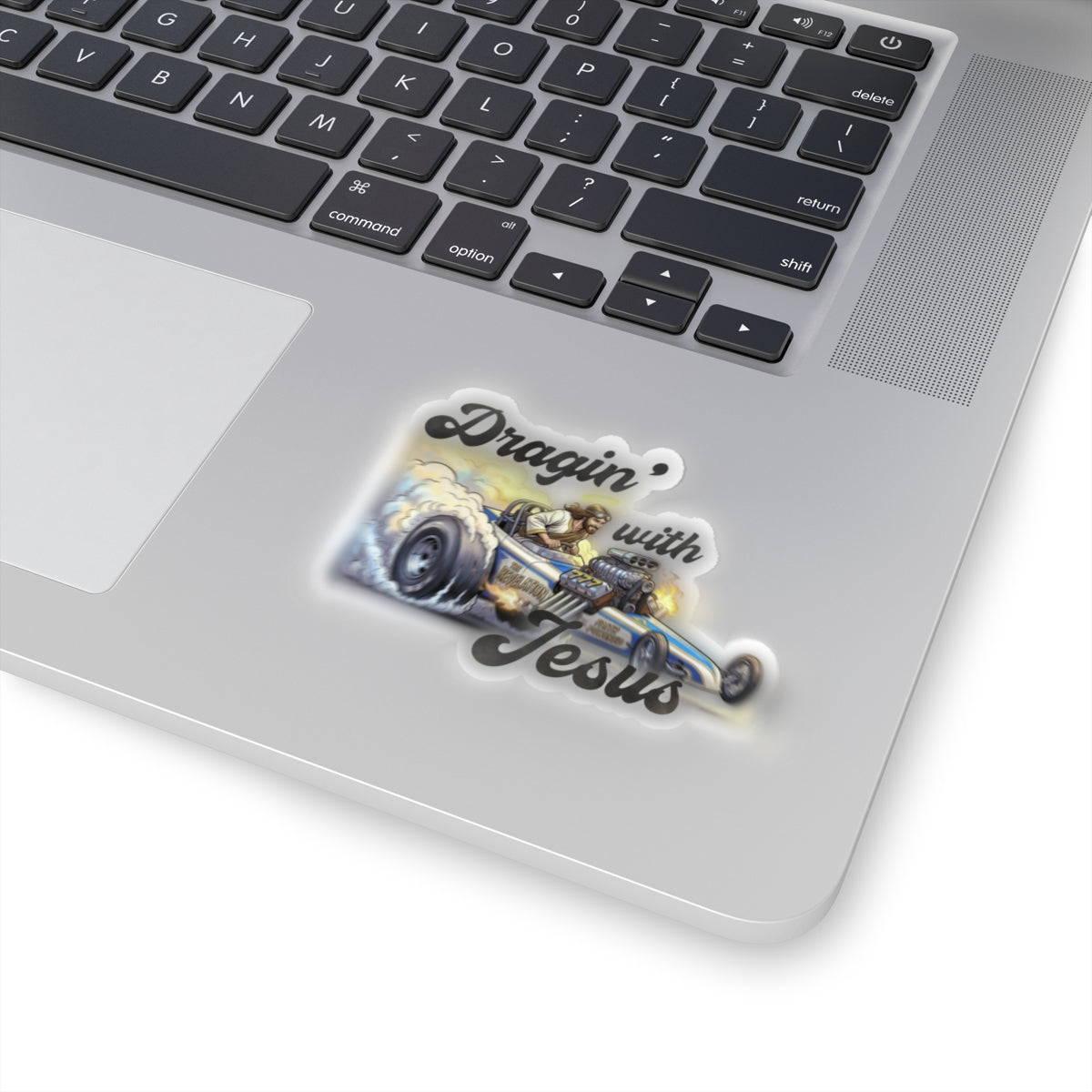 Dragin' with Jesus Kiss-Cut Sticker — Retro Dragster Faith Decal