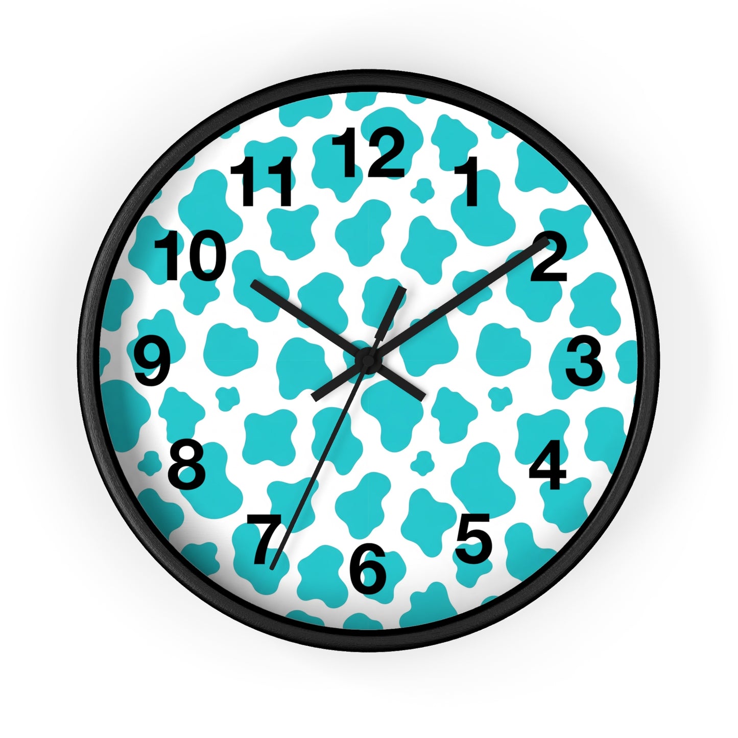 Teal cow Print Wall Clock — Modern Animal-Print Timepiece for Home Decor