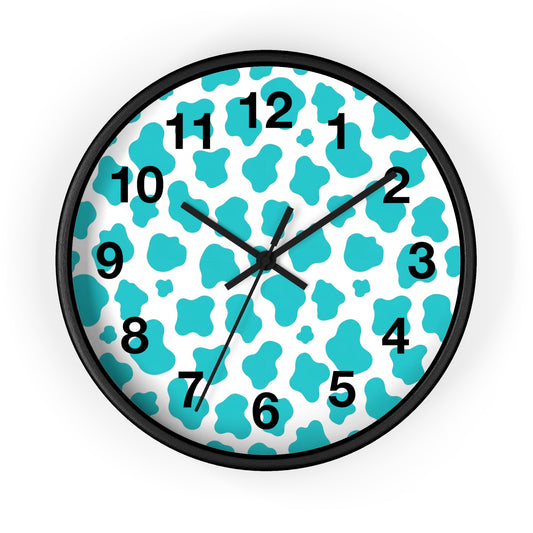 Teal cow Print Wall Clock — Modern Animal-Print Timepiece for Home Decor
