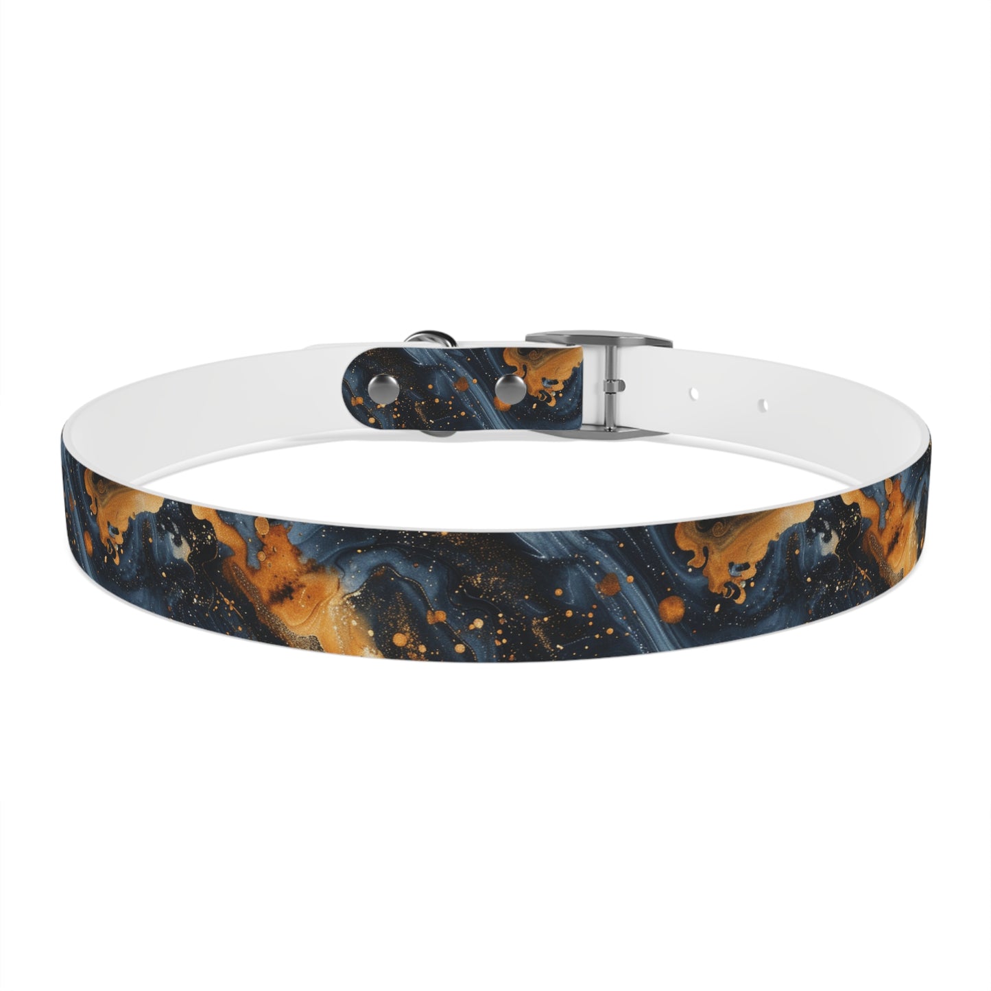 Celestial Marbled Dog Collar — Black & Gold Abstract Galaxy Pattern