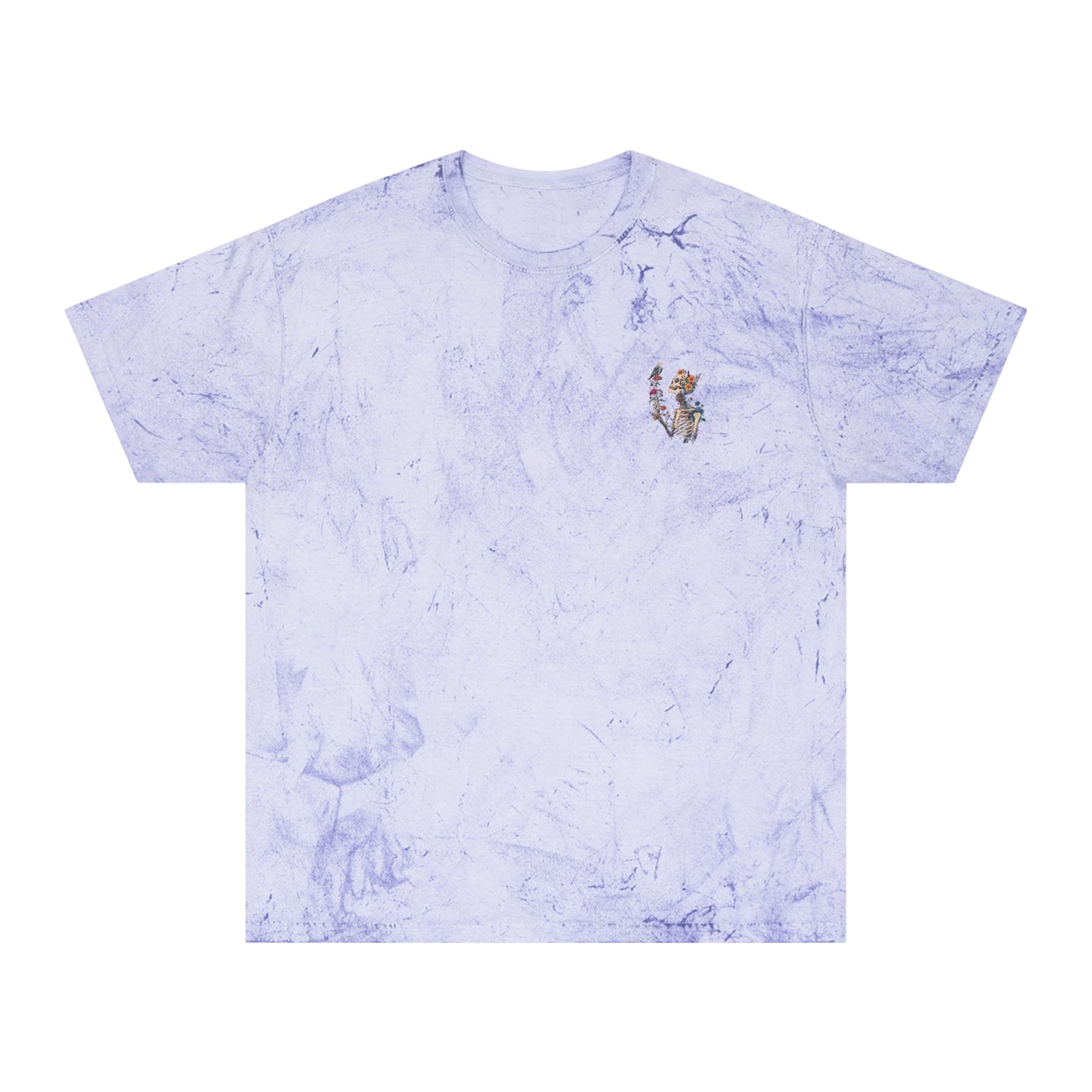 Floral Skeleton Graphic T-Shirt – Color Blast Skull & Bird Design