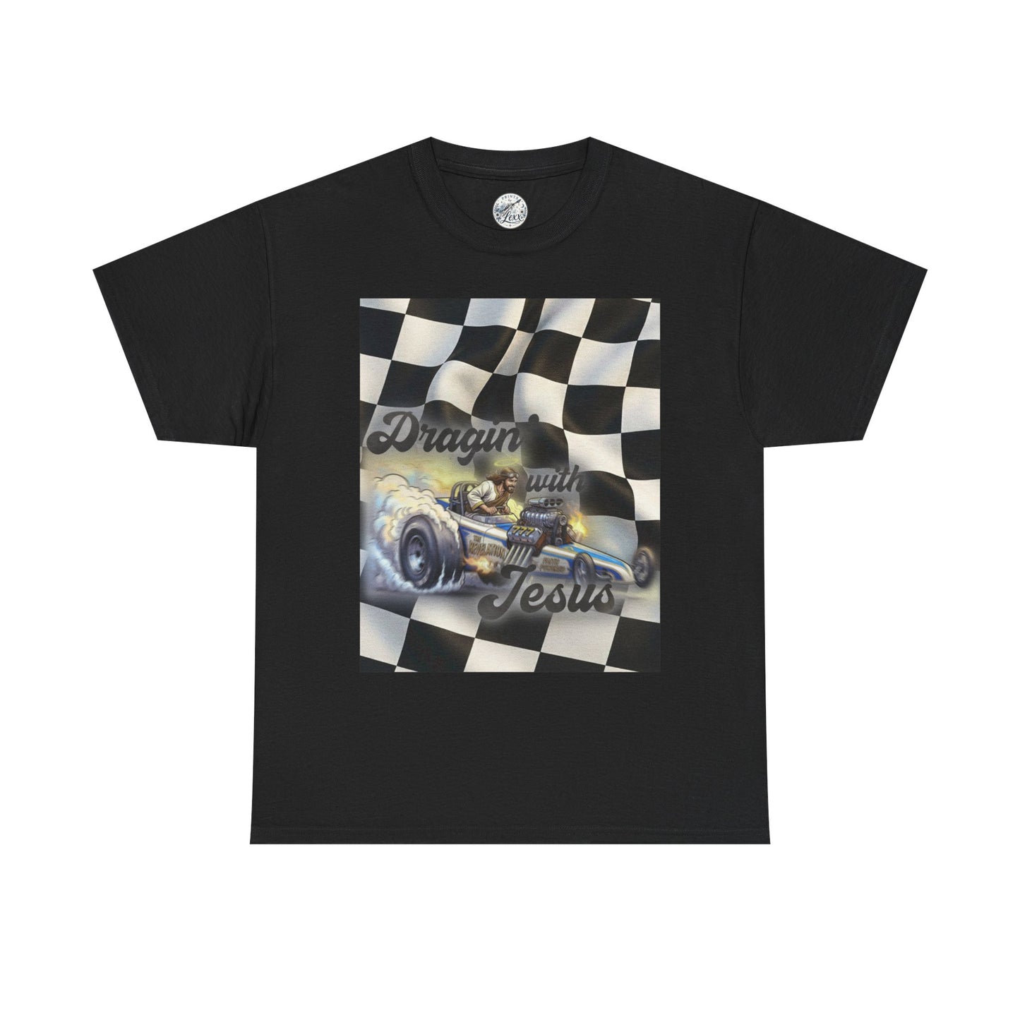 Racing Faith Tee – "Draggin' for Jesus" Checkered Flag Racing T-Shirt