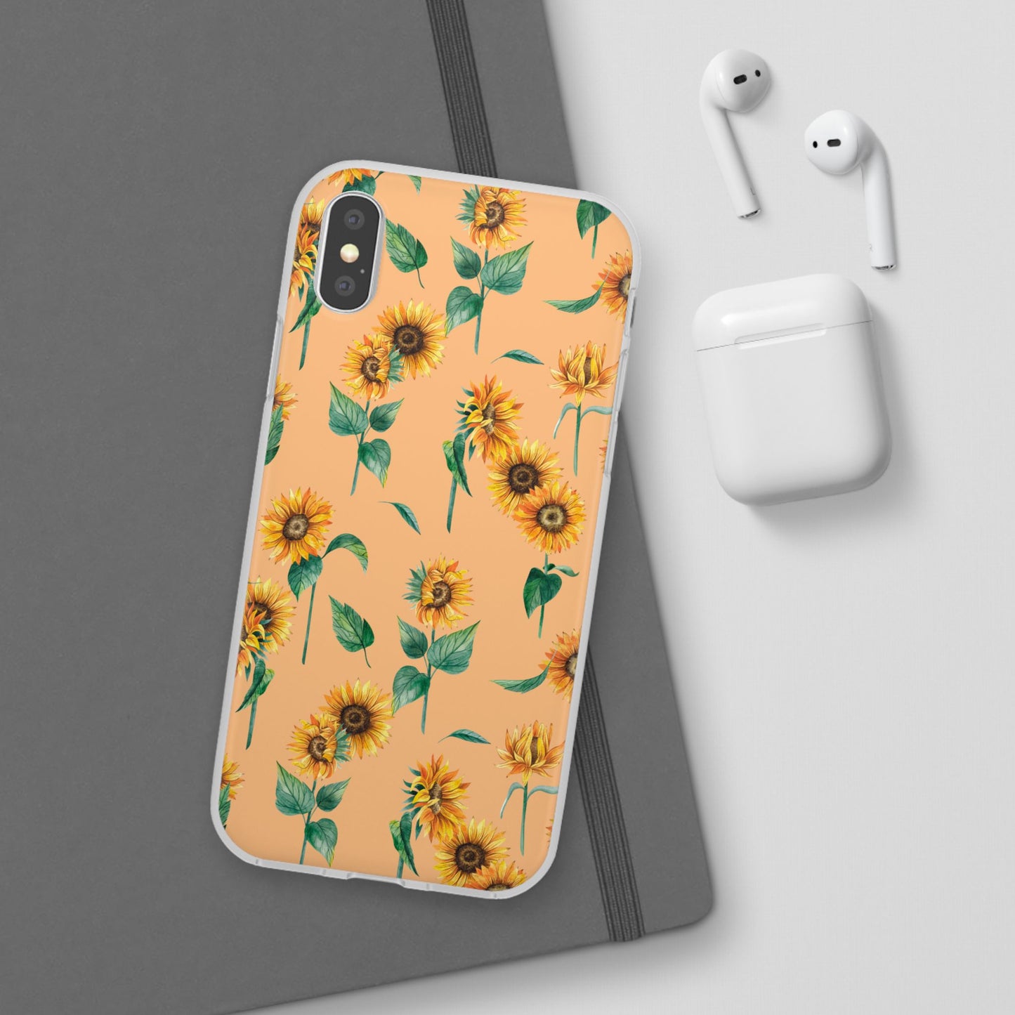 Sunflower Pattern Flexi Case — Floral Phone Case on Peach Background