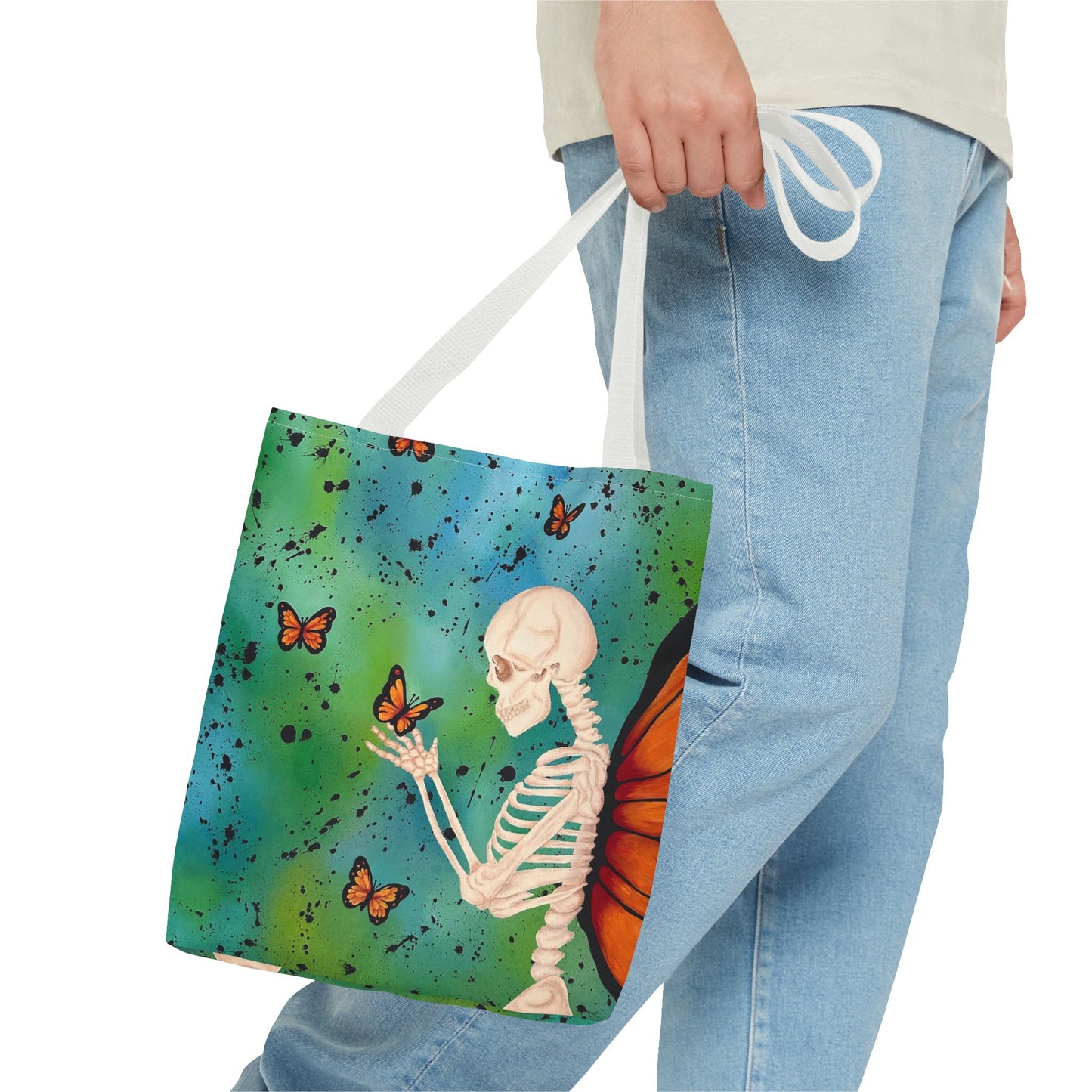 Skeleton & Monarch Tote Bag – Butterfly Skull Art Tote