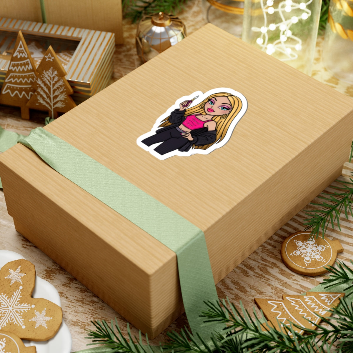 Blonde Bombshell Cosmetic Girl Kiss-Cut Sticker