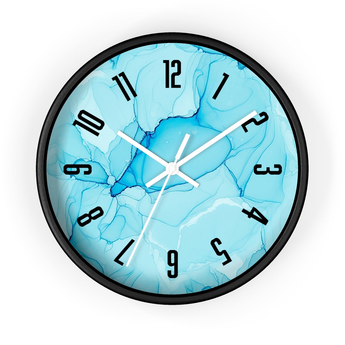 Blue Marble Wall Clock — Abstract Aqua Alcohol Ink Home Decor Clock