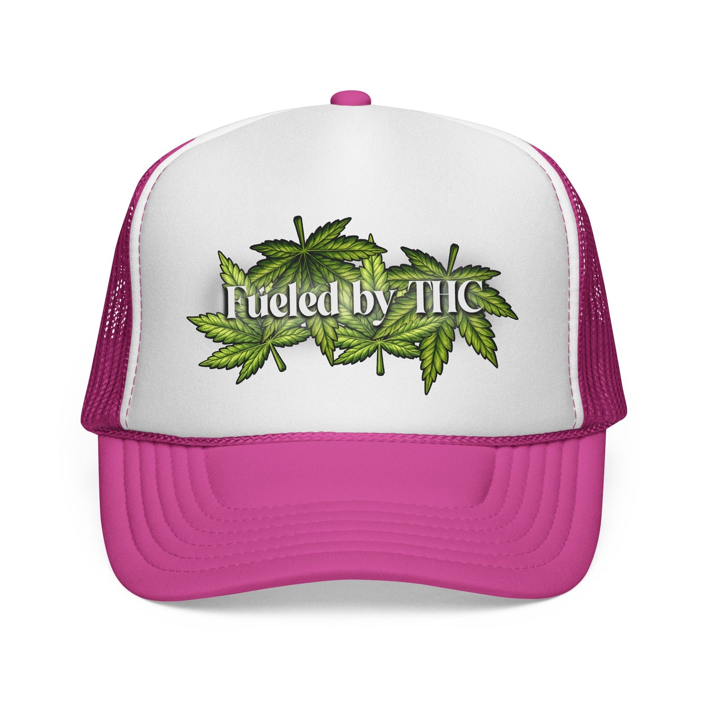 Trucker Cap — "Fueled by THC" Leaf Graphic Mesh Hat