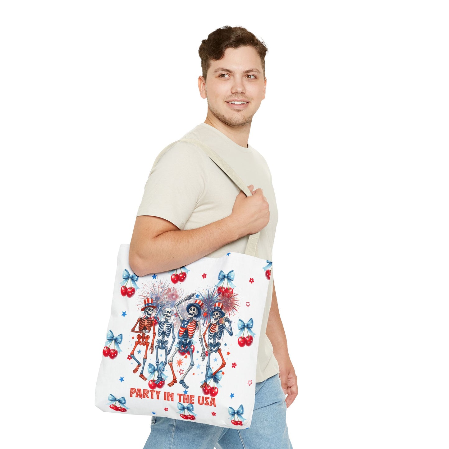 Patriotic Skeletons Tote Bag — "Party in the USA" 4th of July All-Over Print