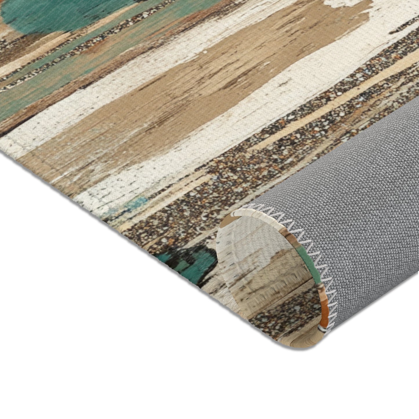 Boho Teal & Rust Brushstroke Area Rug