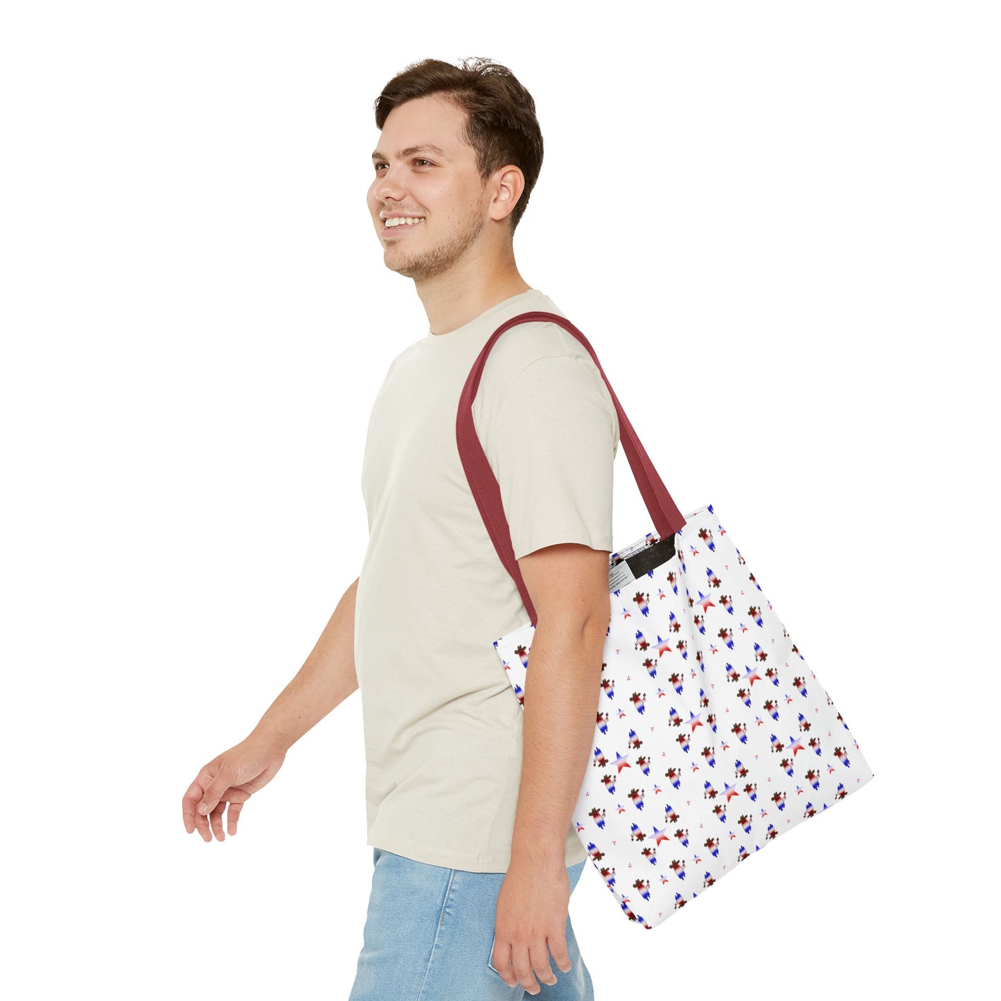 Patriotic Ghost Pattern Tote Bag – Red White Blue All-Over Print
