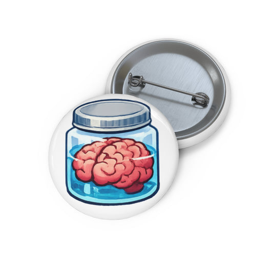 Brain in a Jar Pin Button — Quirky Scientist Enamel Lapel Badge