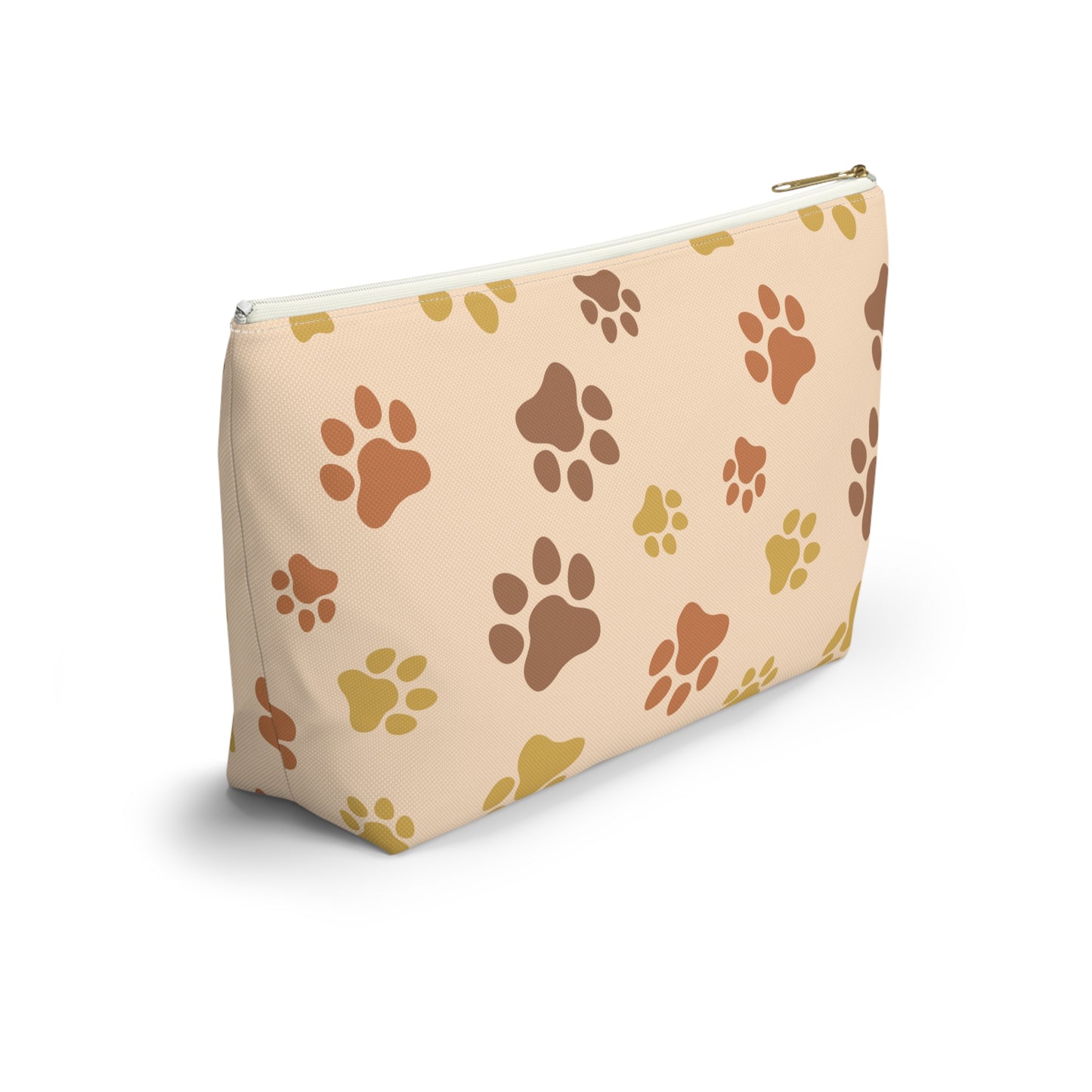 Paw Print Accessory Pouch — Beige T-Bottom Cosmetic Bag for Pet Lovers