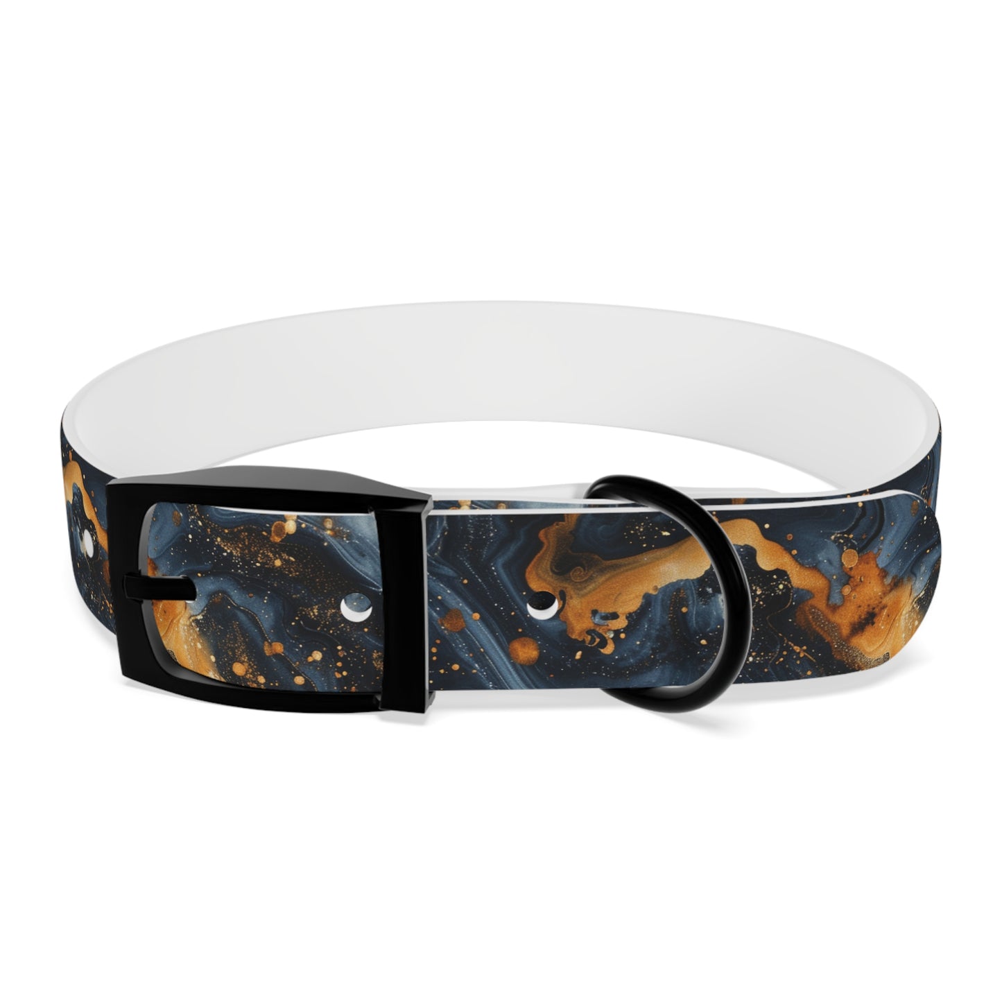 Celestial Marbled Dog Collar — Black & Gold Abstract Galaxy Pattern