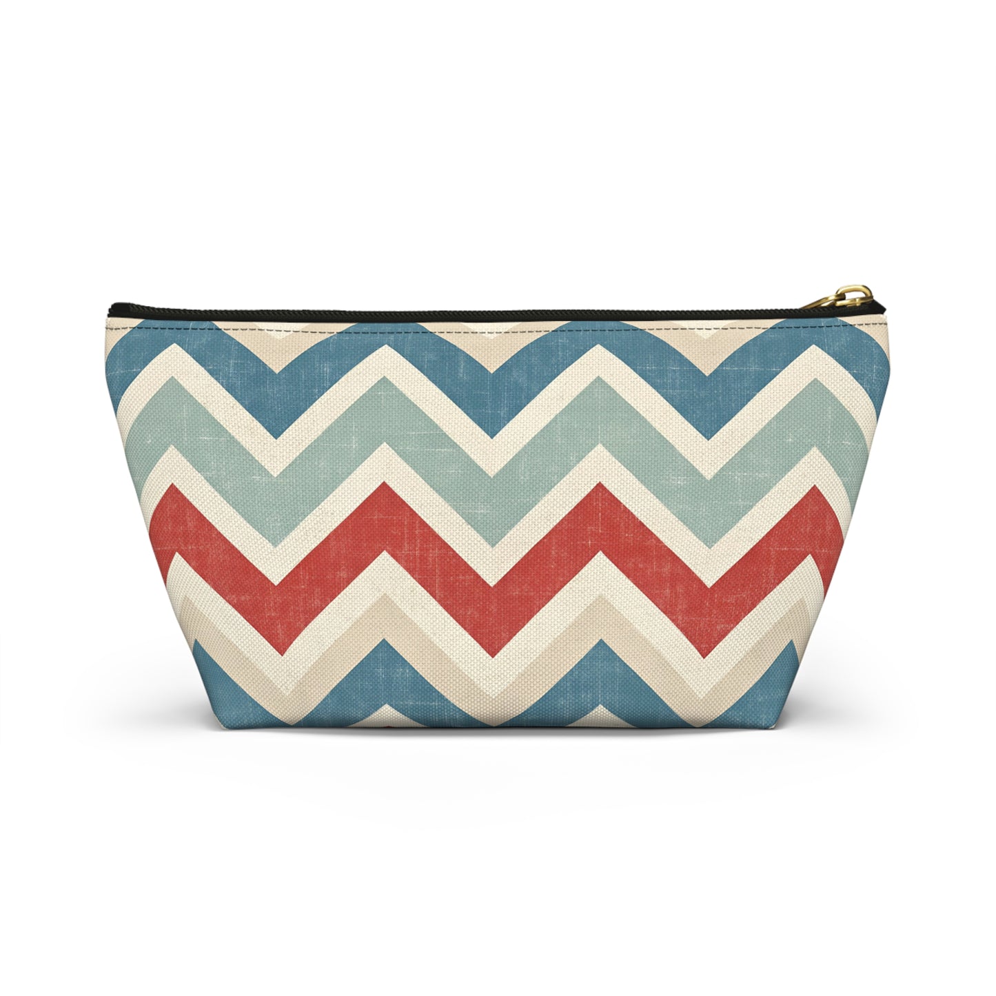 Chevron Accessory Pouch (T-Bottom) – Vintage Red, Blue & Cream Cosmetic Bag