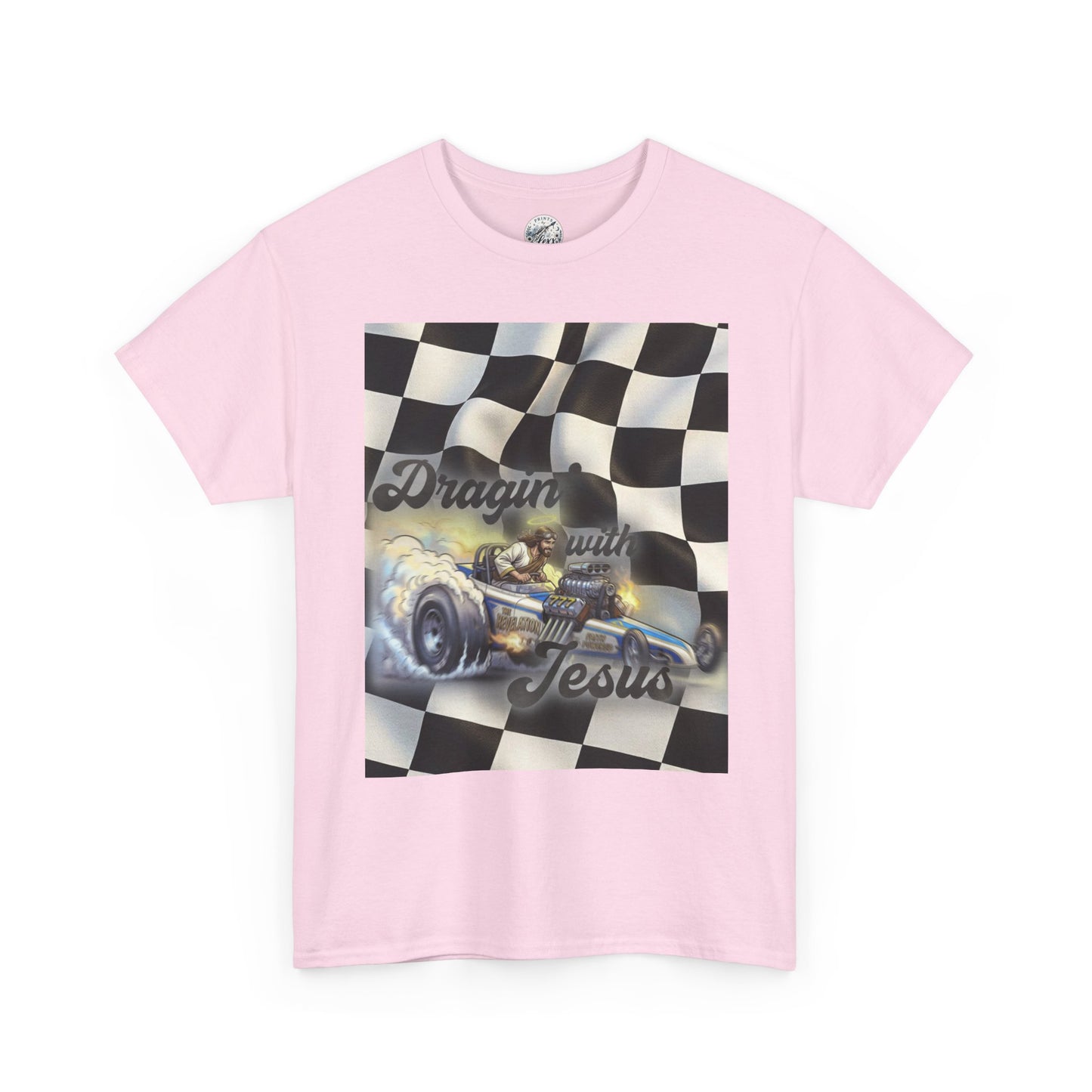 Racing Faith Tee – "Draggin' for Jesus" Checkered Flag Racing T-Shirt