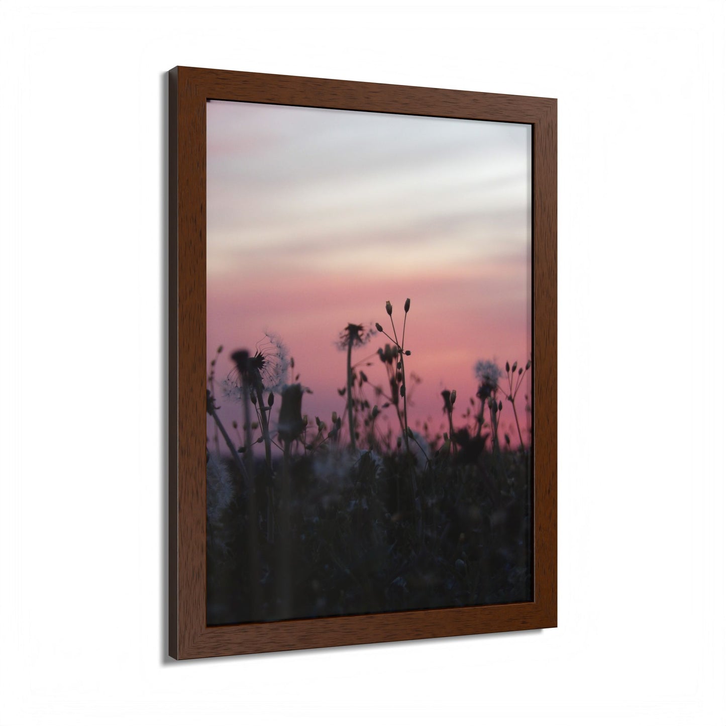 Sunset Meadow Framed Poster — Pink Sky Wildflower Wall Art
