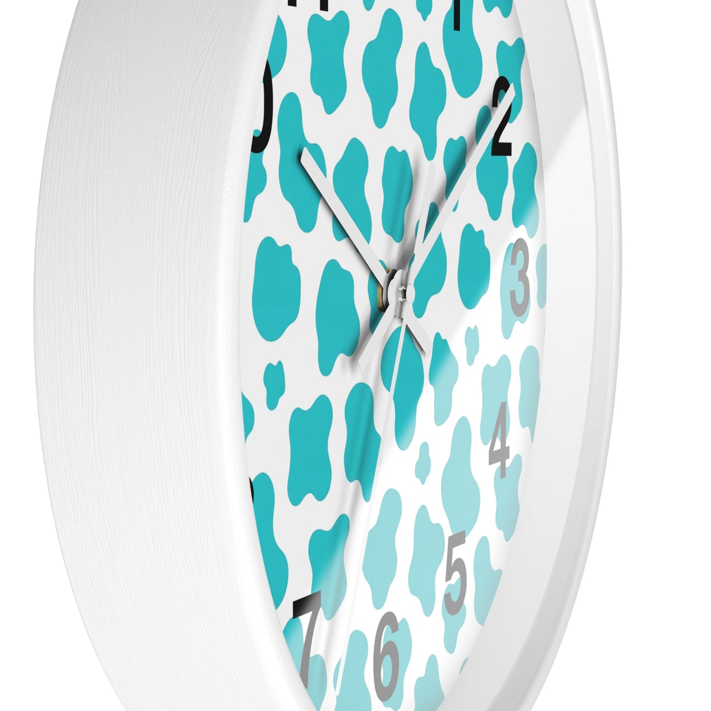 Teal cow Print Wall Clock — Modern Animal-Print Timepiece for Home Decor