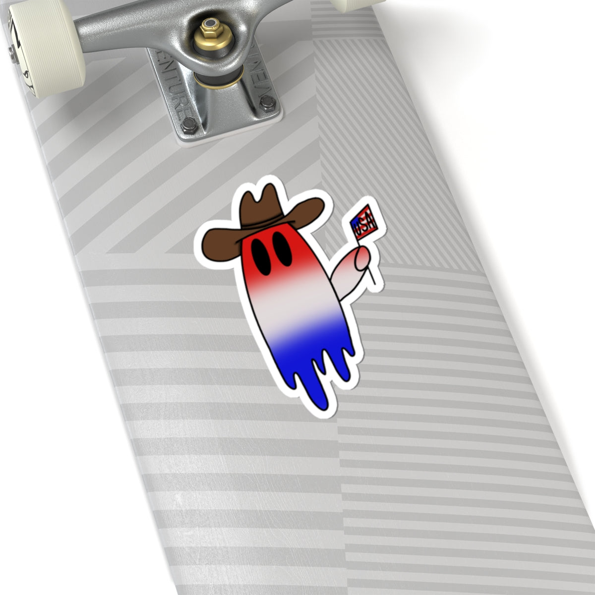 Patriotic Cowboy Ghost Sticker — Red White & Blue Flag Kiss-Cut Sticker