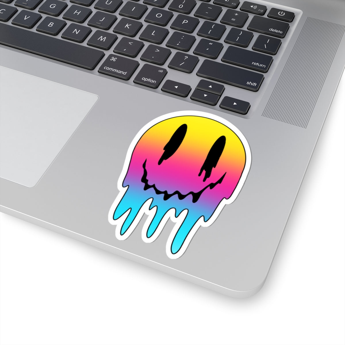 Dripping Rainbow Smiley Sticker — Melted Grunge Laptop Decal