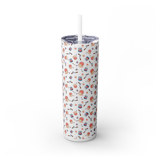 Lobotomy design - Skinny Tumbler with Straw, 20oz