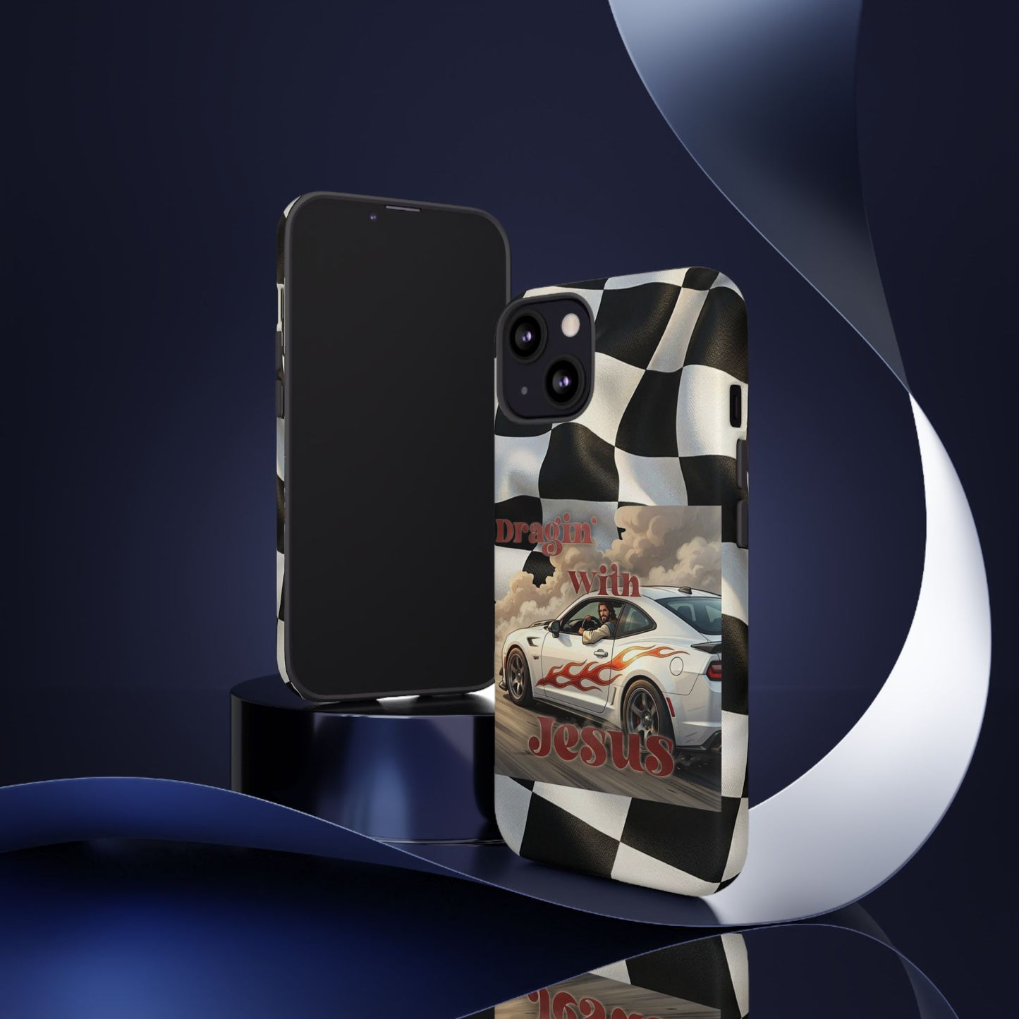 Phone Case — 'Dragin' With Jesus' Racing Checkered Design - iPhone