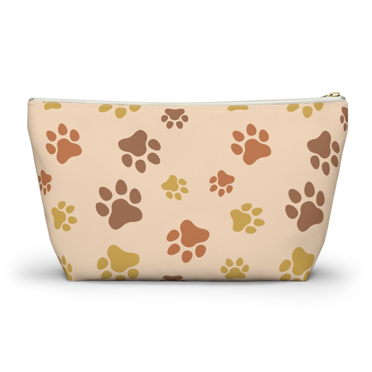 Paw Print Accessory Pouch — Beige T-Bottom Cosmetic Bag for Pet Lovers