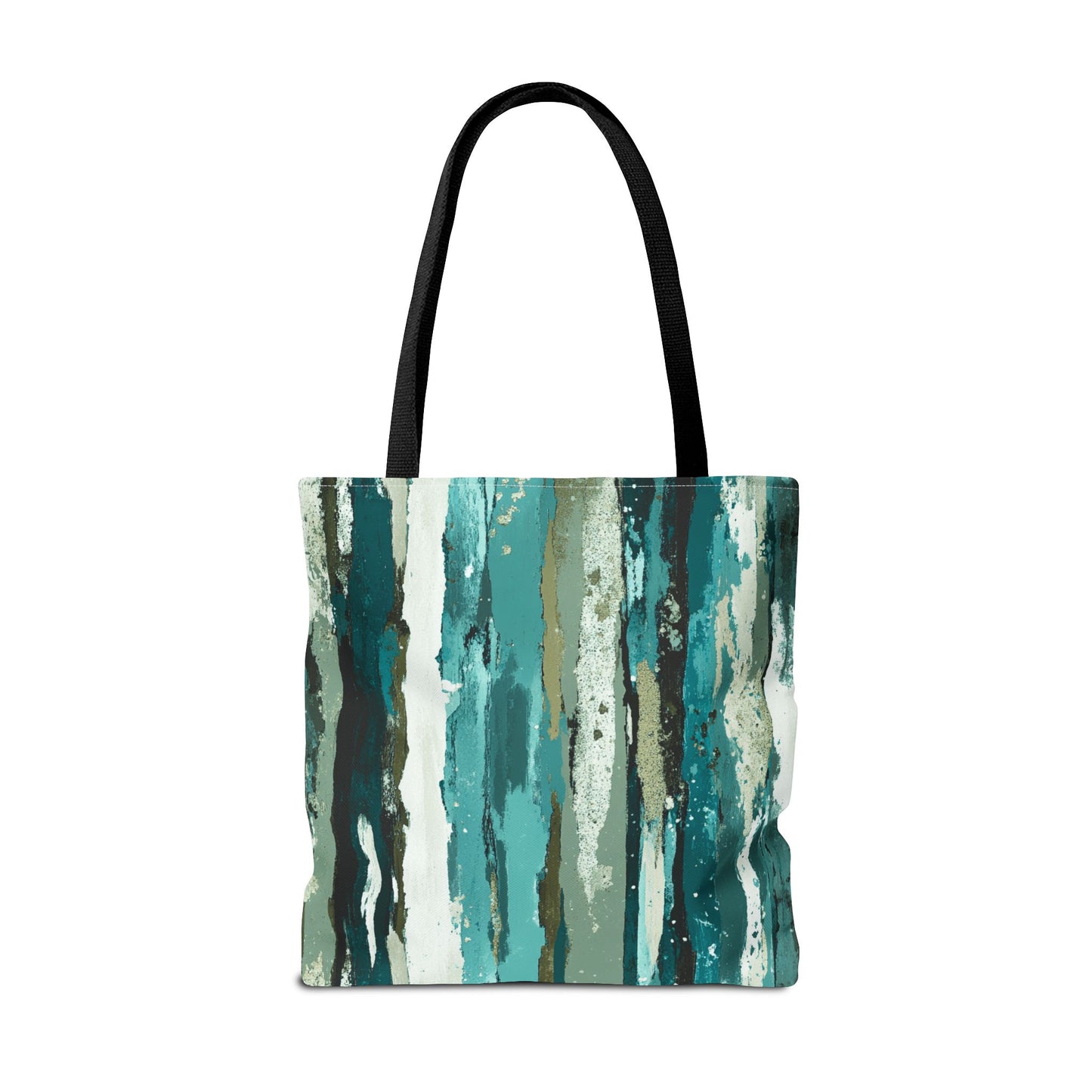 Abstract Teal Stripes Tote Bag — Vertical Brushstroke Pattern