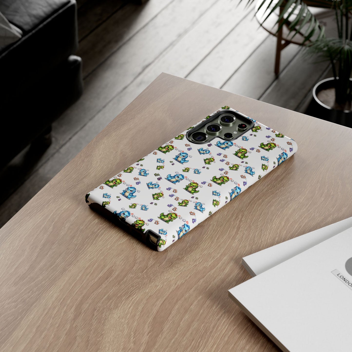 Cute Dino Pattern Phone Case — Playful Cartoon Dinosaur Tough Phone Cover