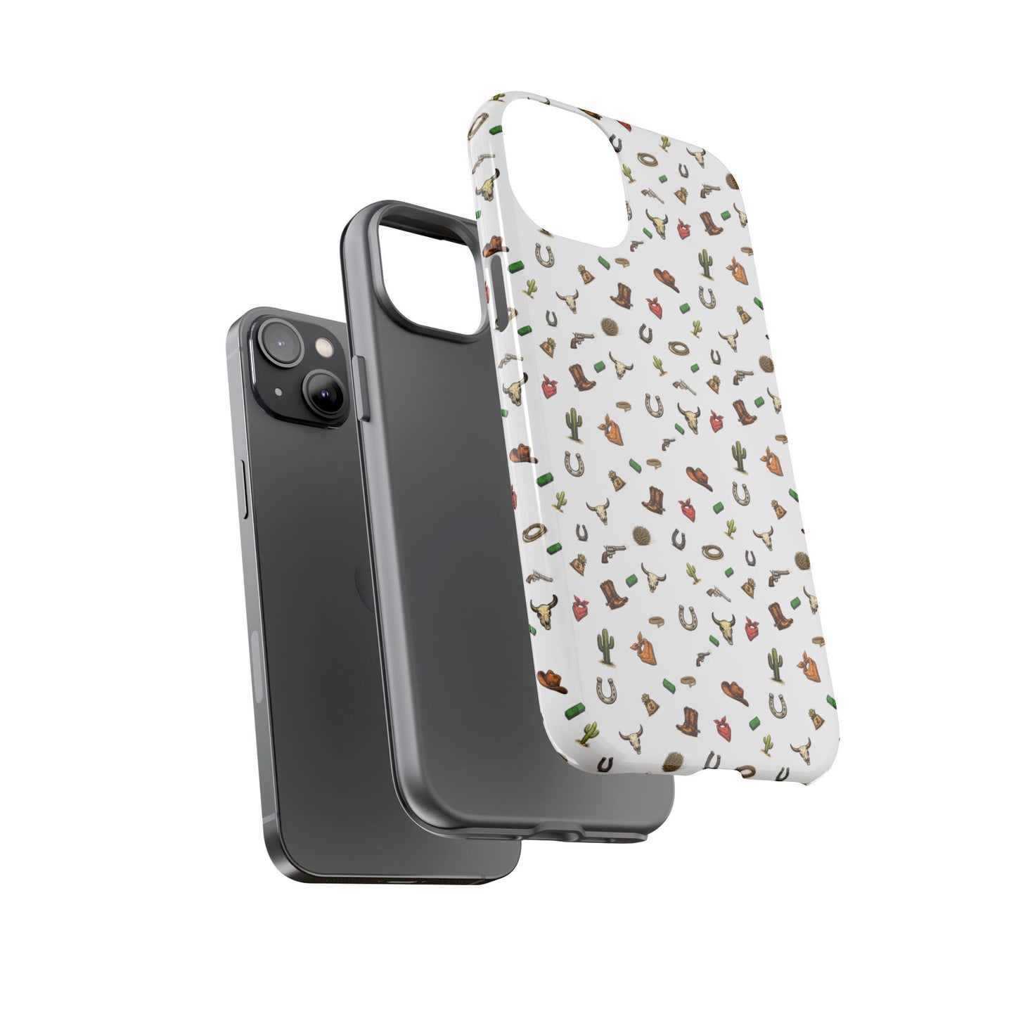 Western Cowboy Pattern Phone Case — Rodeo Hat, Horseshoe & Cactus Tough Case