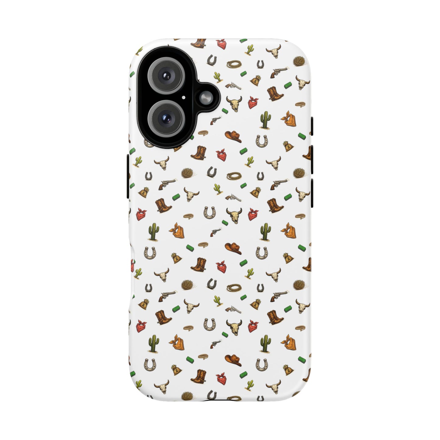 Western Cowboy Pattern Phone Case — Rodeo Hat, Horseshoe & Cactus Tough Case