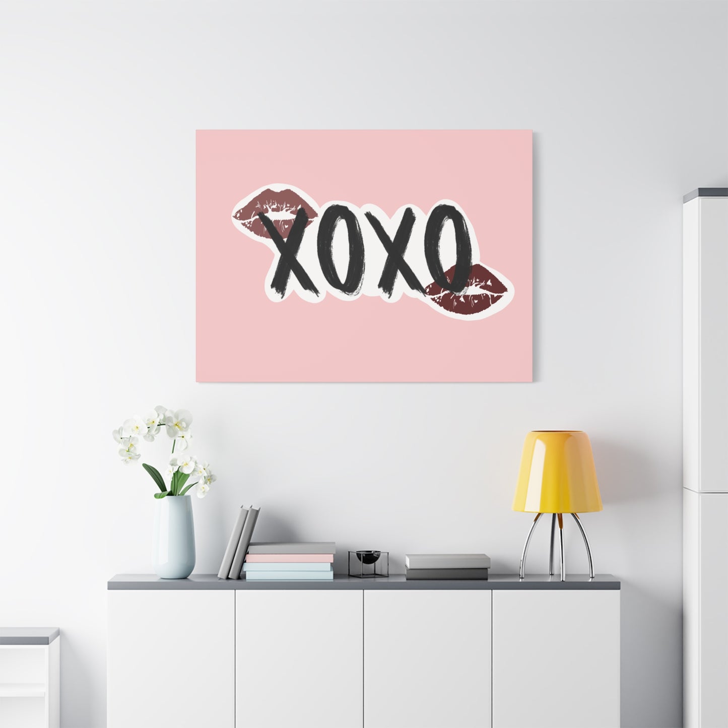 XOXO Kiss Wall Canvas — Pink Romantic Home Décor for Valentine’s Day