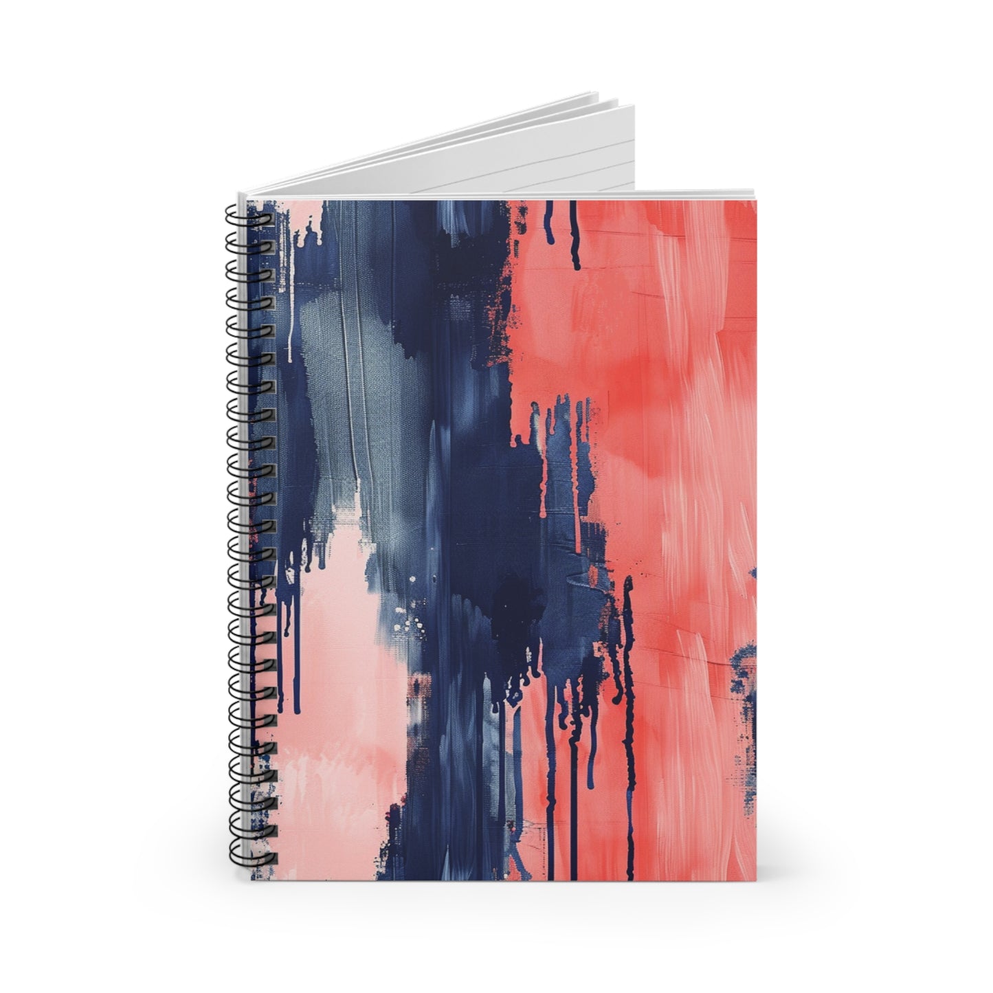 Abstract Coral & Navy Spiral Notebook — Ruled Journal for Notes, Sketches & Gifts