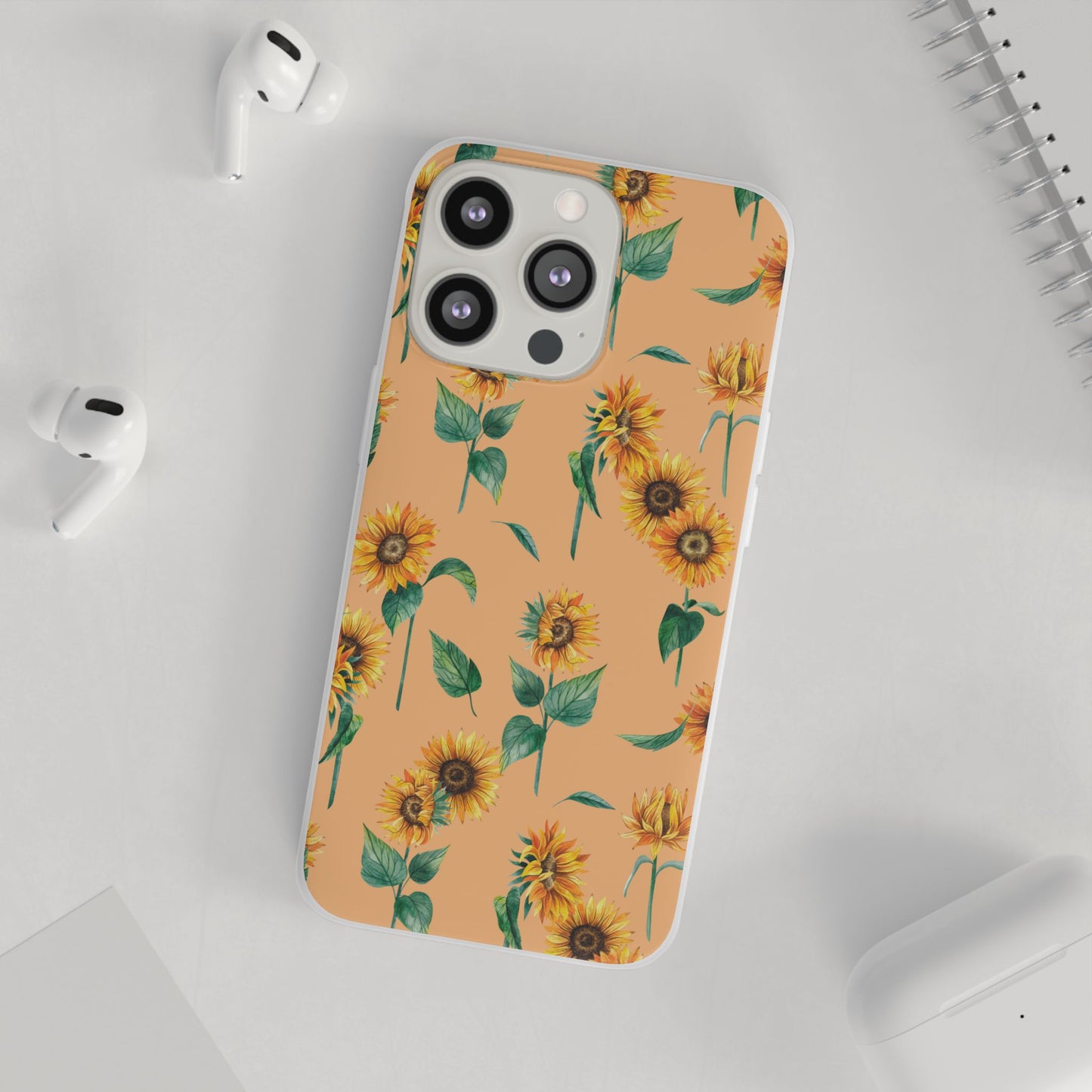 Sunflower Pattern Flexi Case — Floral Phone Case on Peach Background