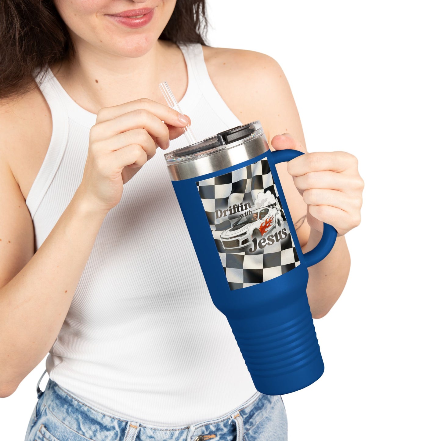 40oz Insulated Travel Mug — Racing Checkered Flag Design