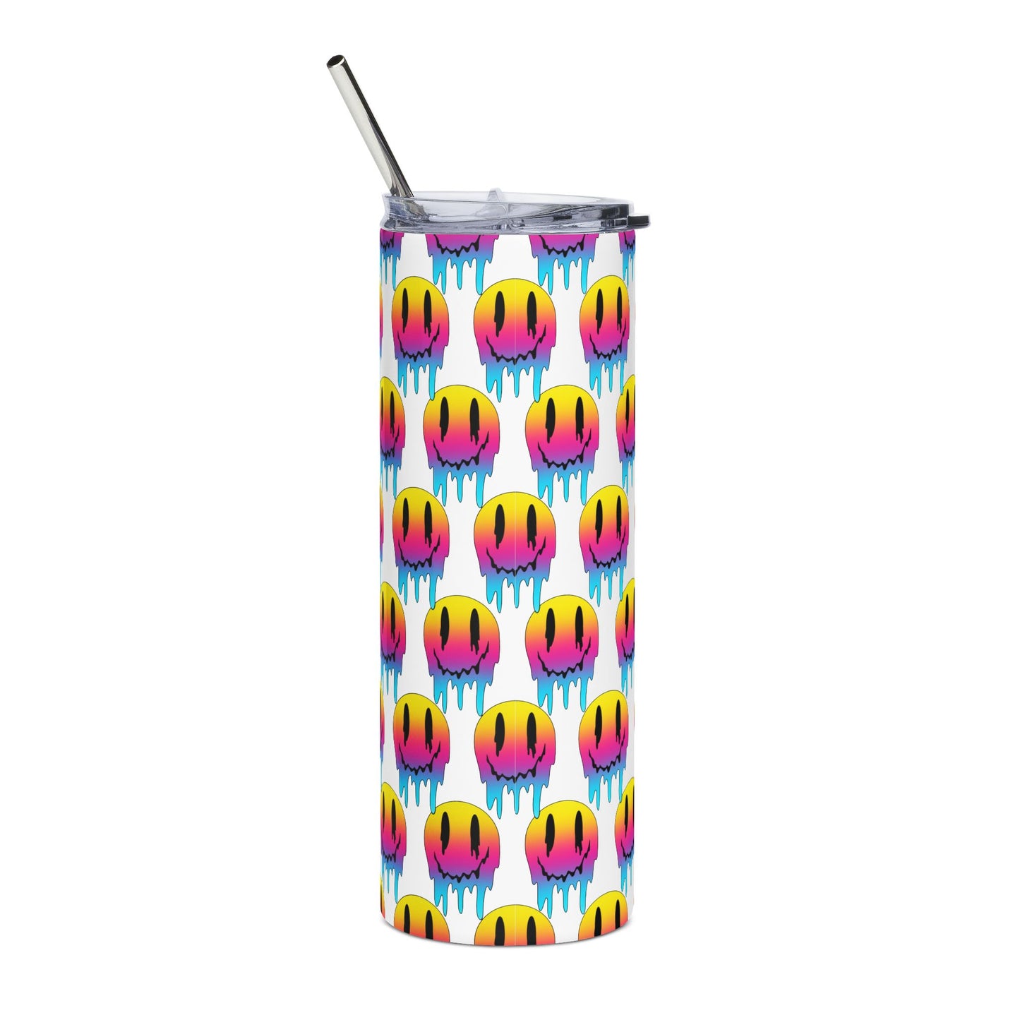20oz Stainless Tumbler — Neon Drip Smiley Pattern, Insulated Travel Cup