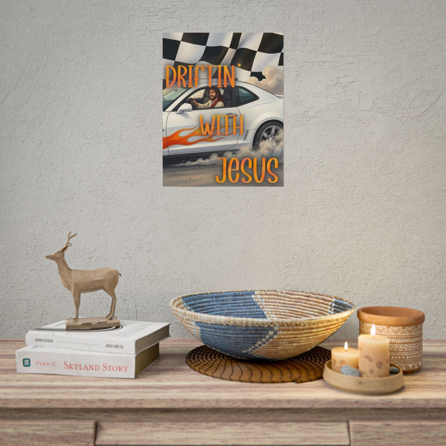 Driftin' With Jesus Poster — Christian Car Racing Wall Art