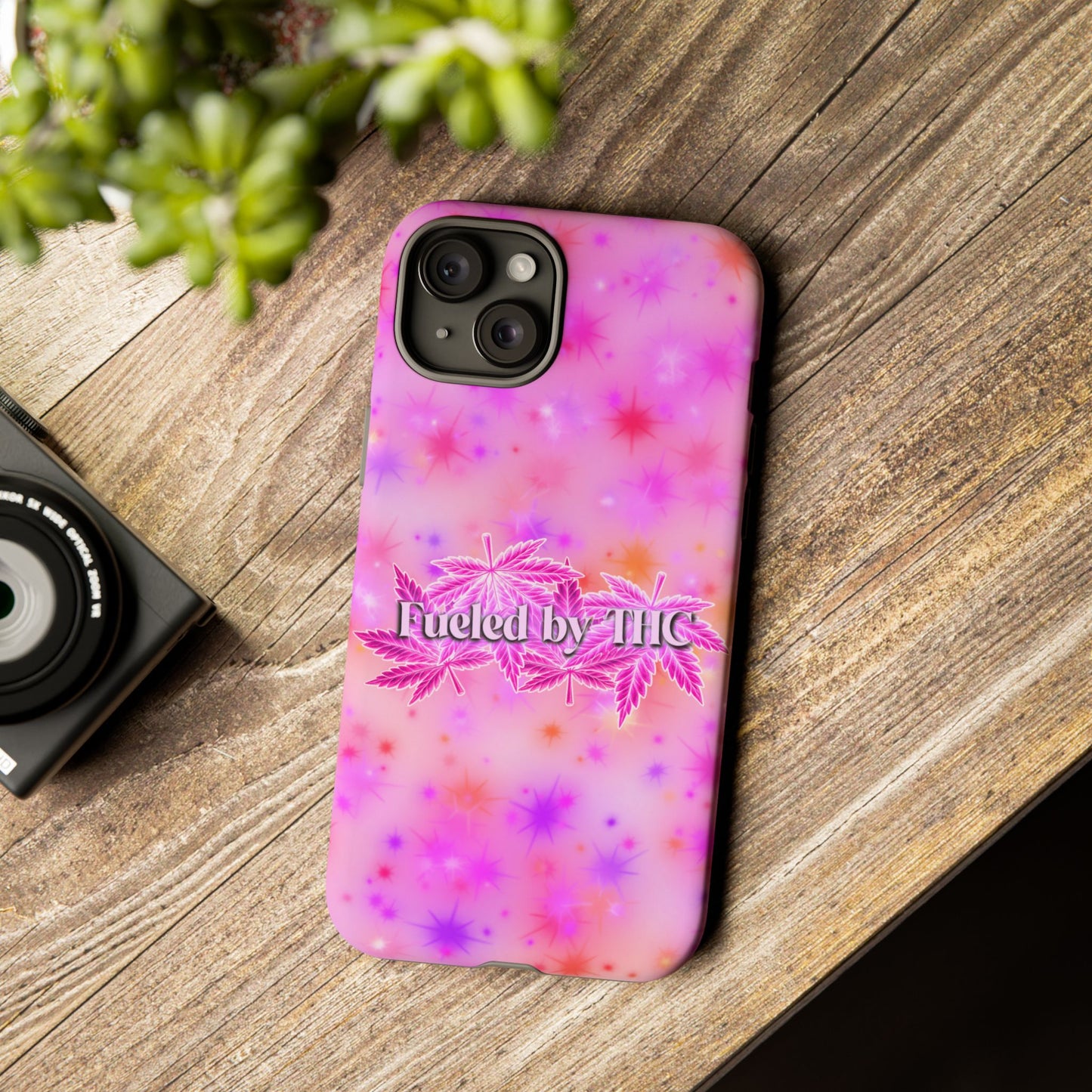 Fueled by THC Phone Case — Pink Cannabis Leaf Protective Case