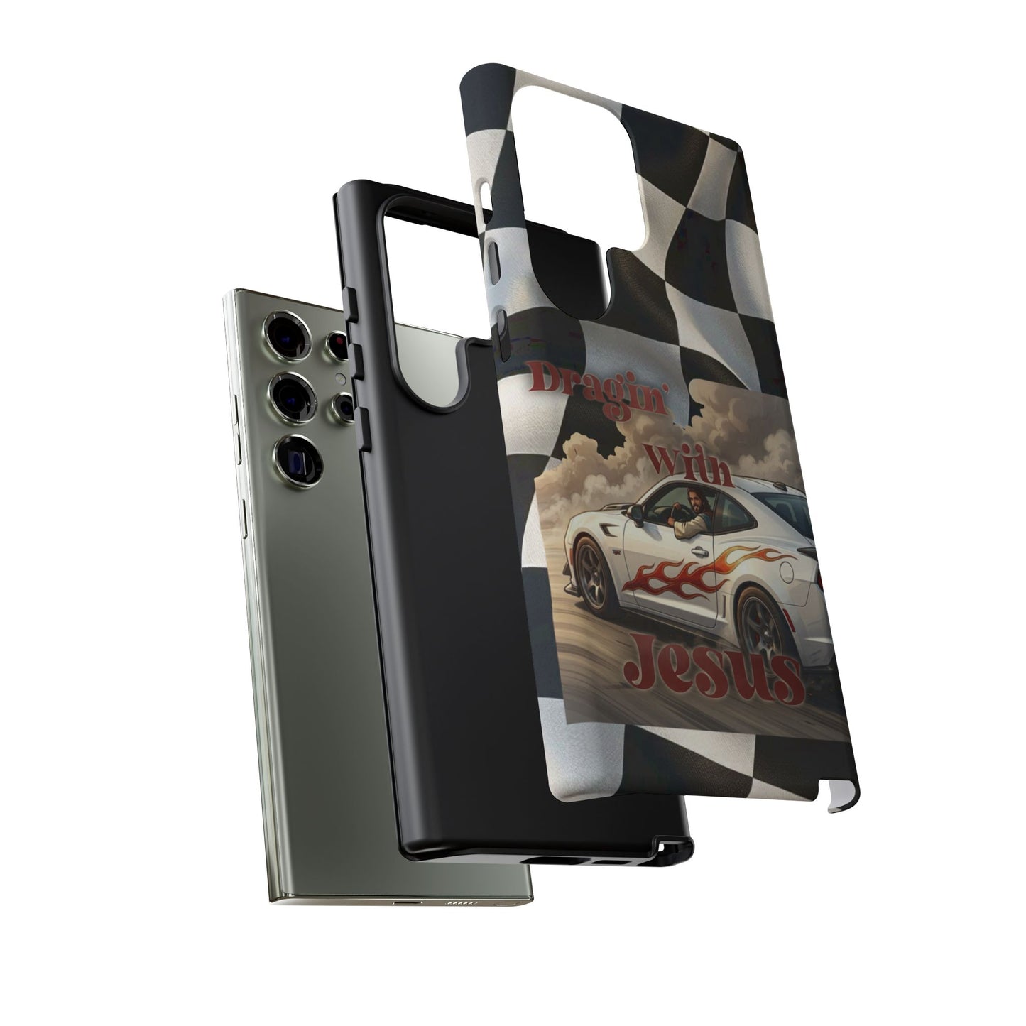 Phone Case — "Dragin' With Jesus" Racing Checkered flag - Samsung / Google phones