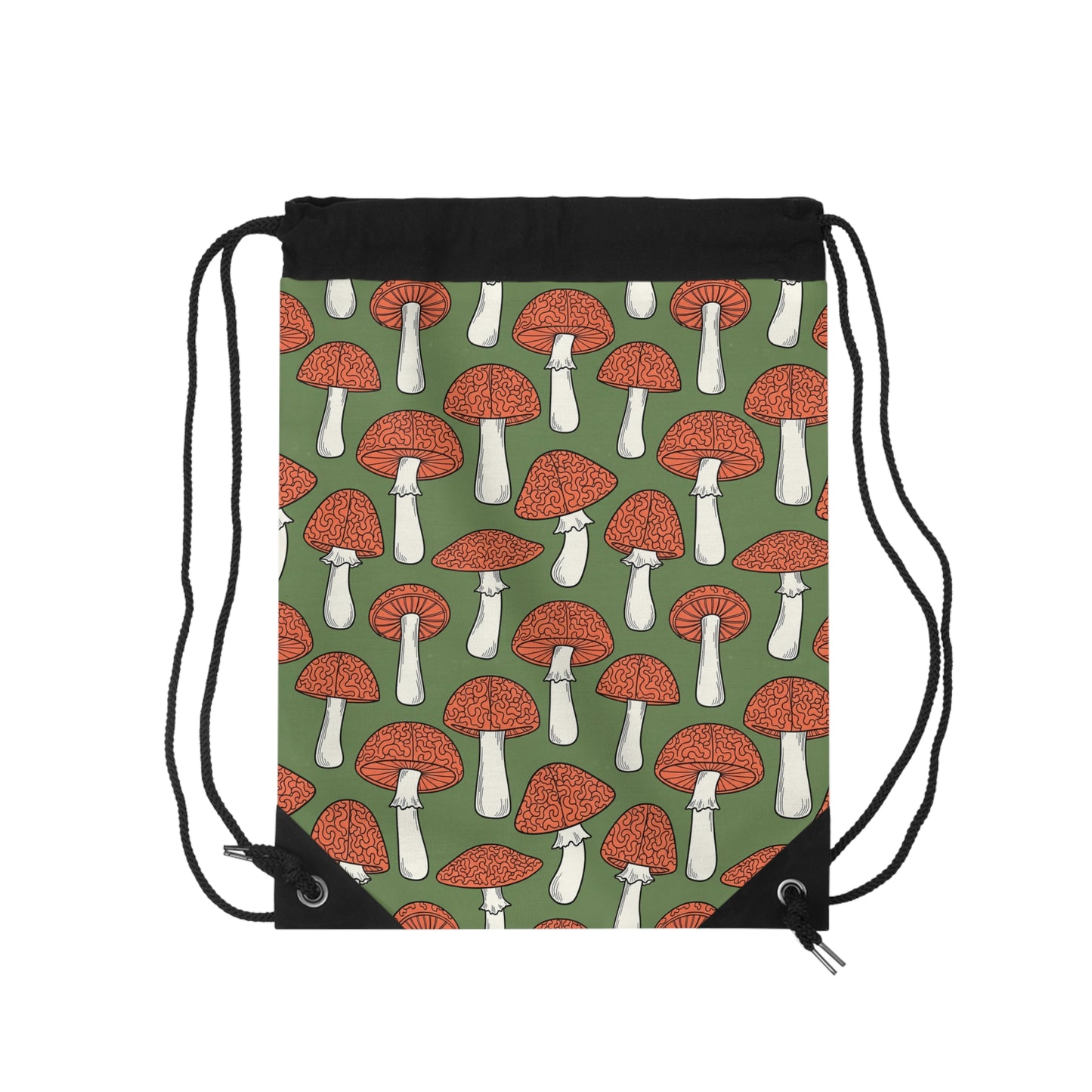 Mushroom Pattern Drawstring Bag — Retro Red Toadstool Gym Sack