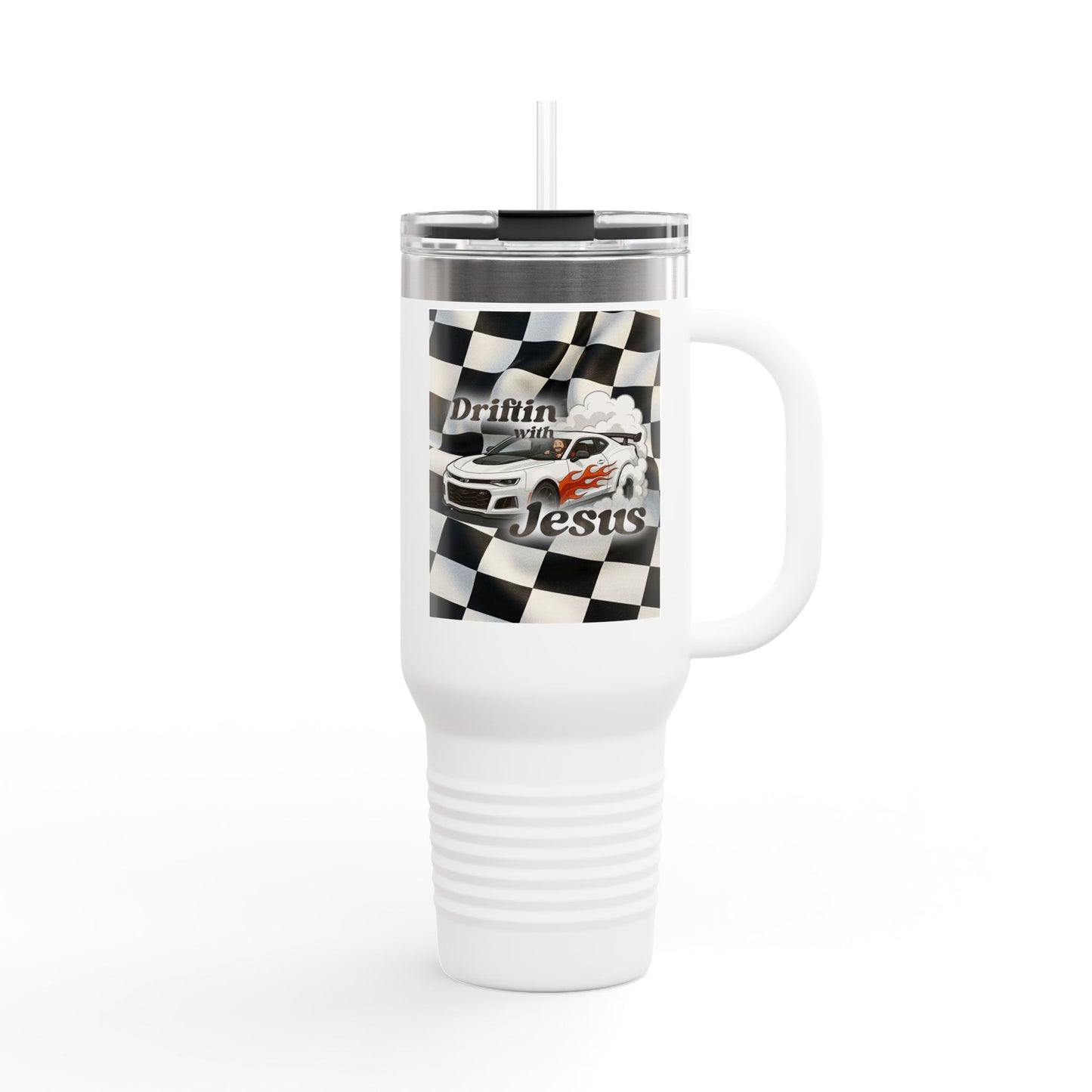 40oz Insulated Travel Mug — Racing Checkered Flag Design