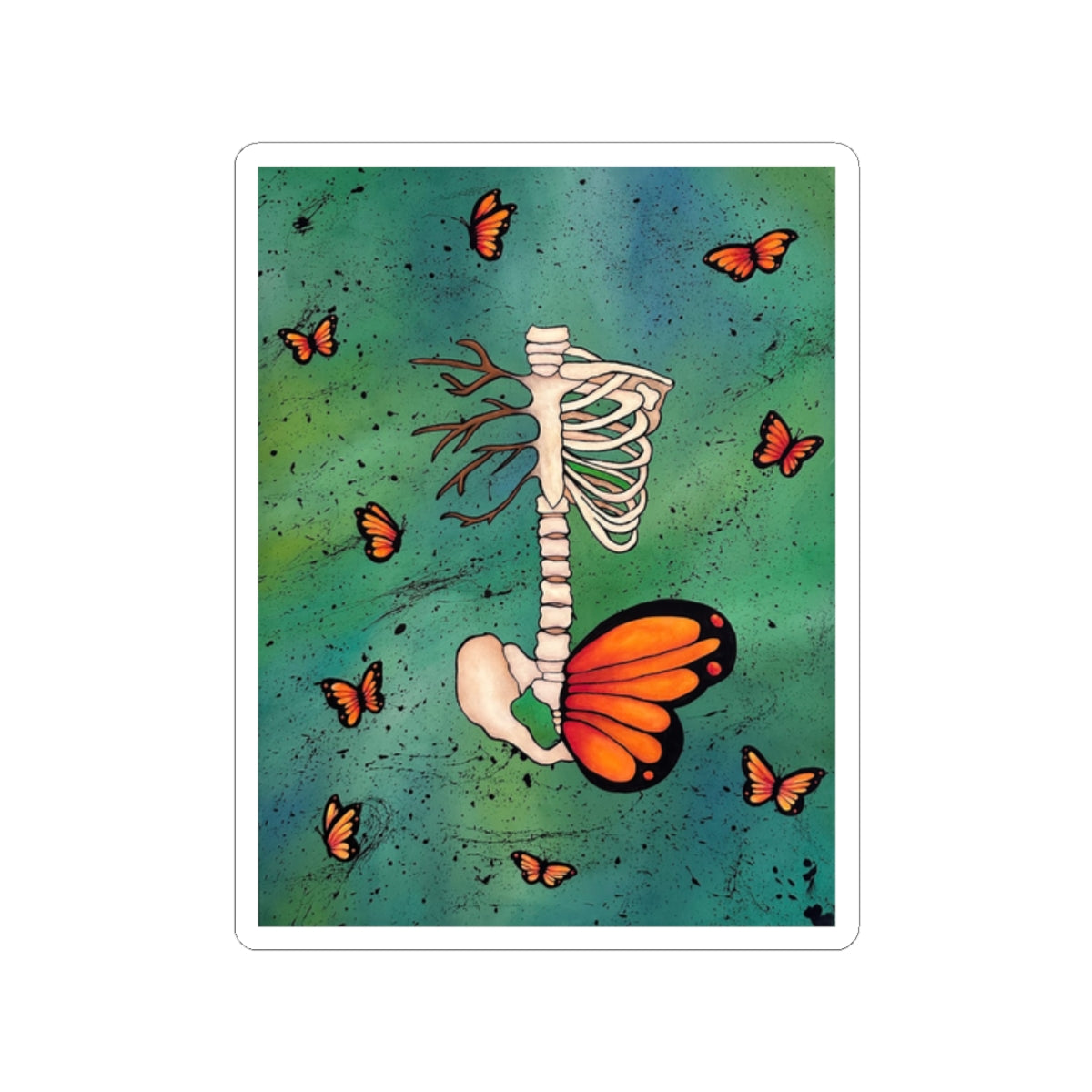 Skeleton Ribcage with Monarch Wings Sticker — Butterfly Anatomy Kiss-Cut Decal