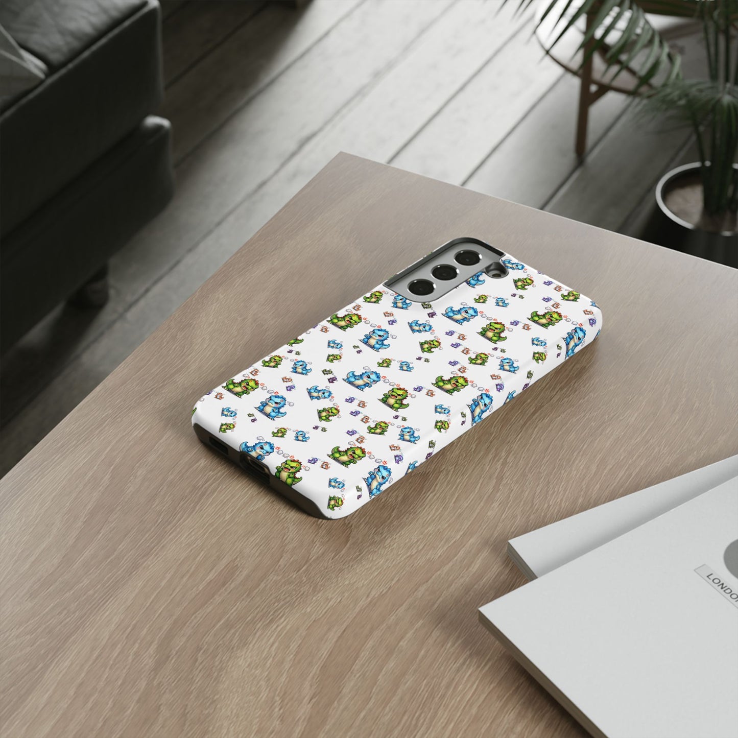 Cute Dino Pattern Phone Case — Playful Cartoon Dinosaur Tough Phone Cover