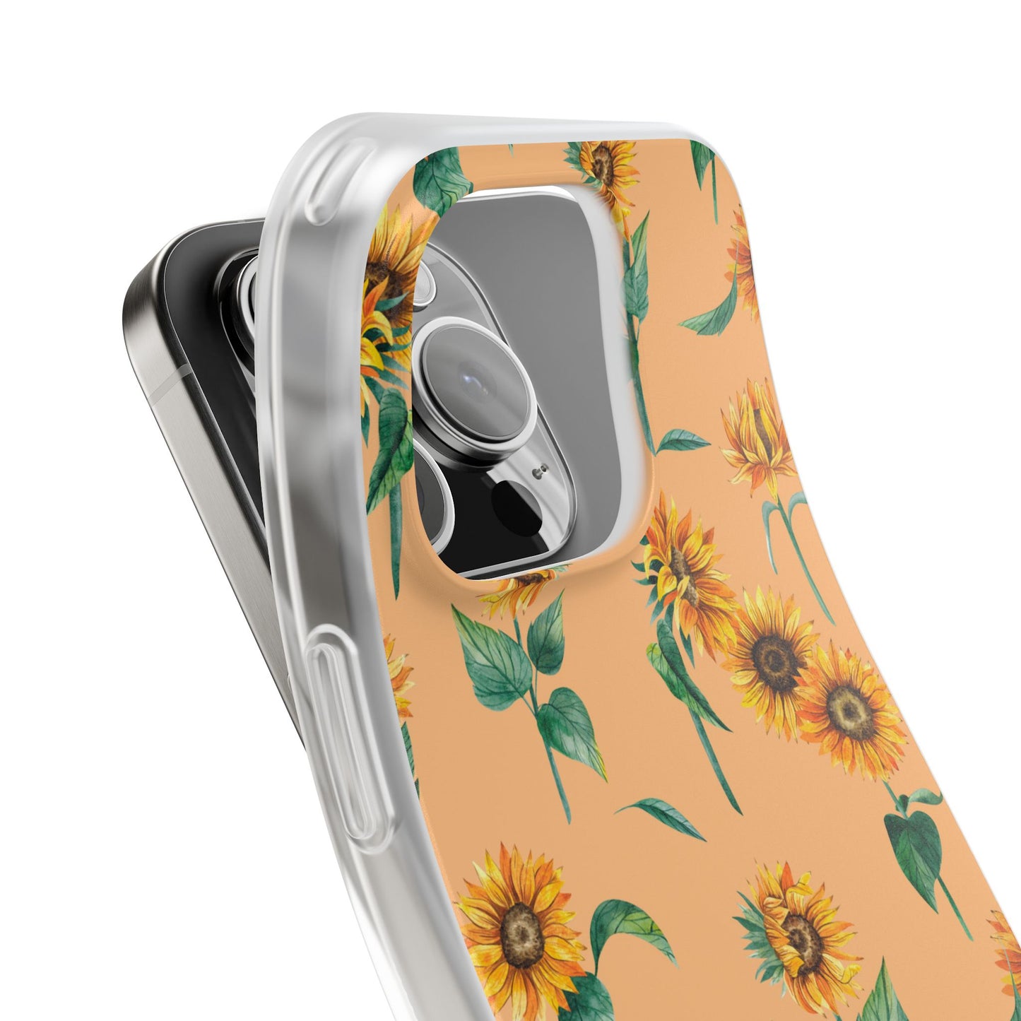 Sunflower Pattern Flexi Case — Floral Phone Case on Peach Background