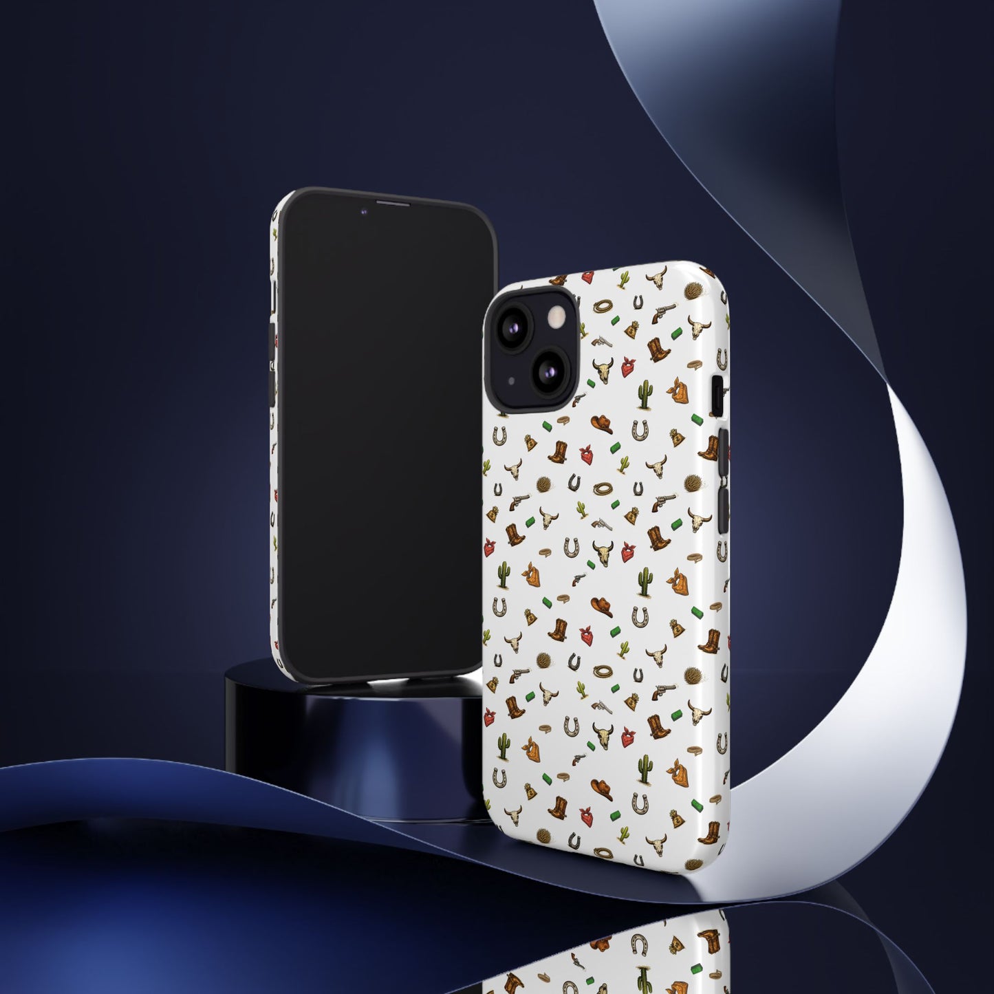 Western Cowboy Pattern Phone Case — Rodeo Hat, Horseshoe & Cactus Tough Case