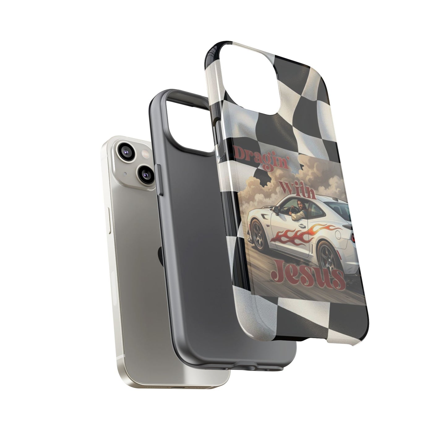 Phone Case — 'Dragin' With Jesus' Racing Checkered Design - iPhone