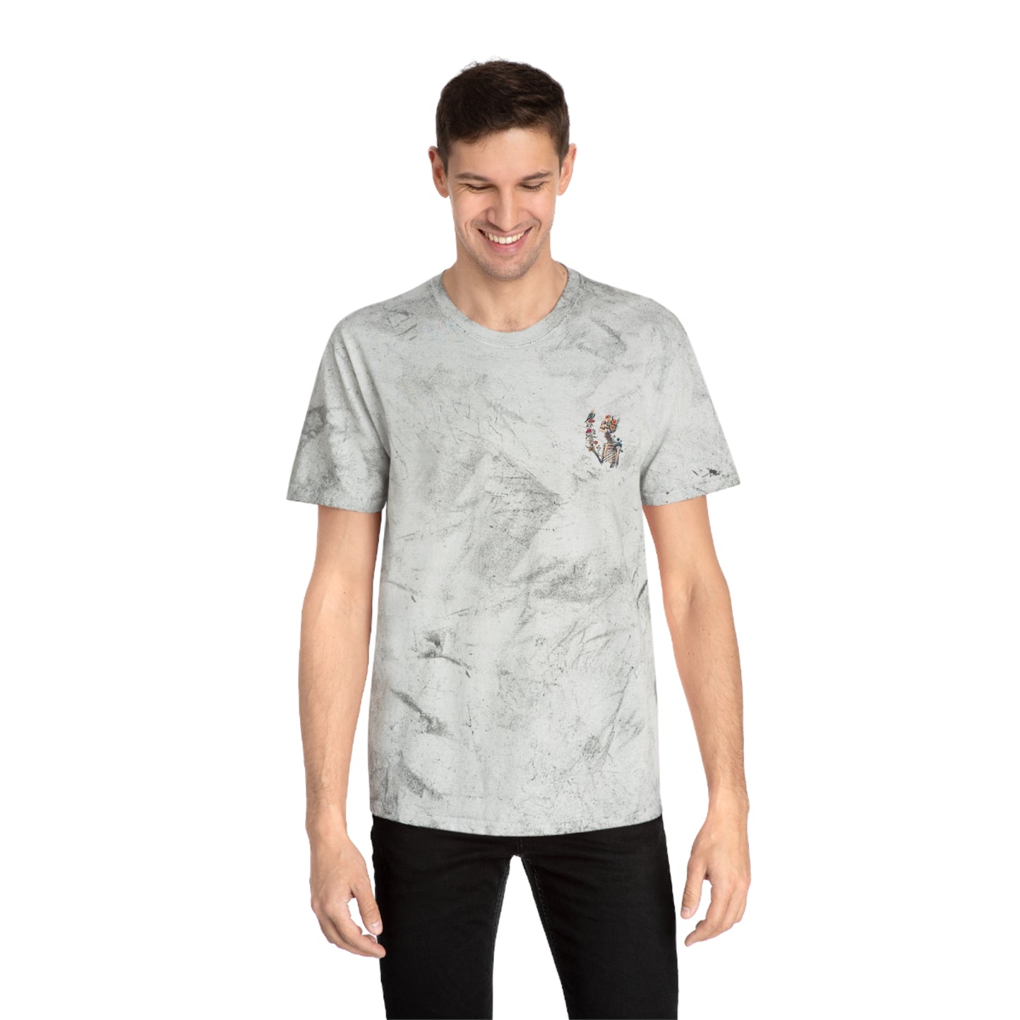 Floral Skeleton Graphic T-Shirt – Color Blast Skull & Bird Design