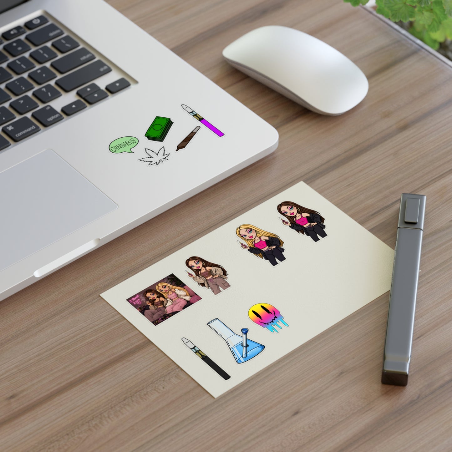 Cannabis Vibes Sticker Sheet — Smoking Accessories & Chill Girl Character Stickers