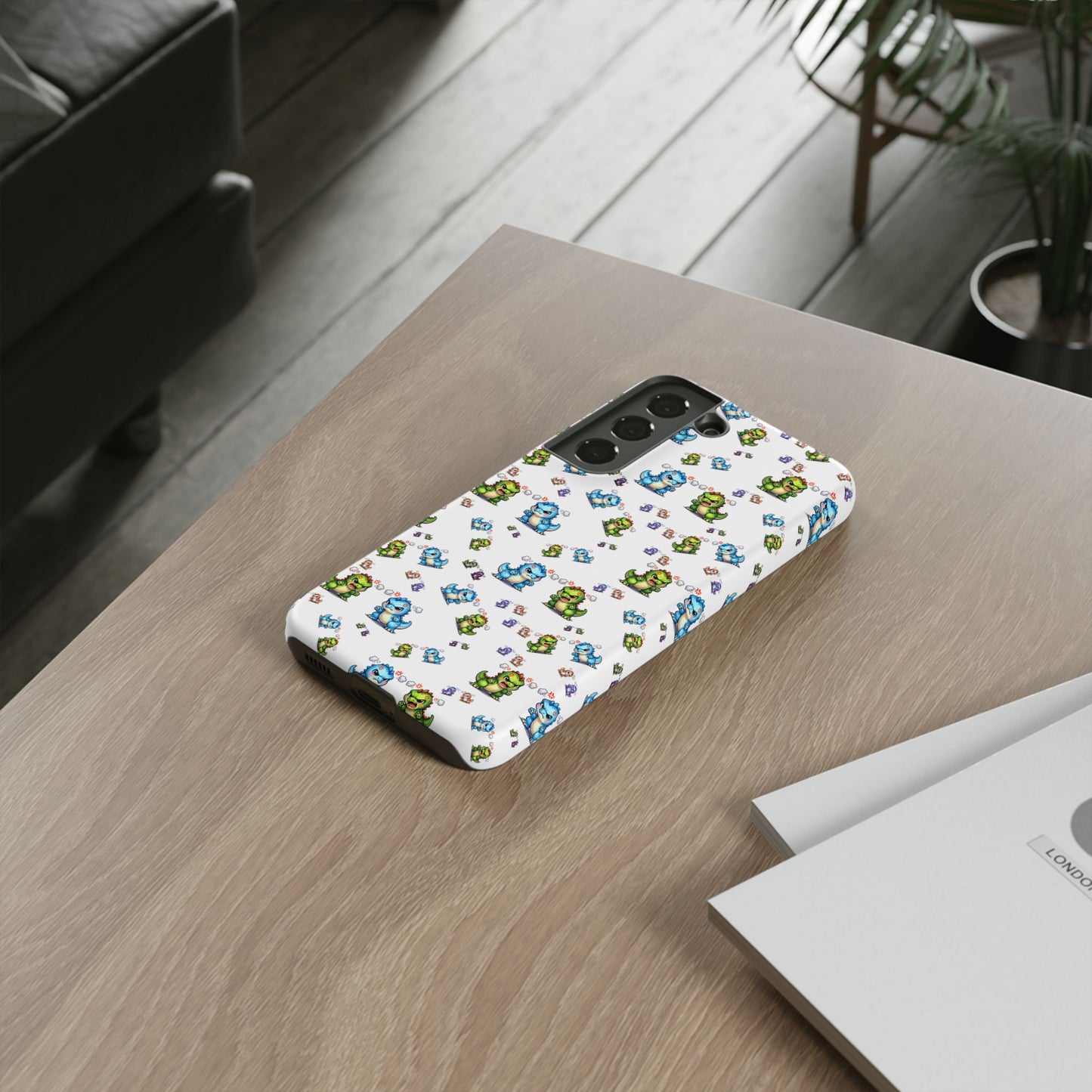 Cute Dino Pattern Phone Case — Playful Cartoon Dinosaur Tough Phone Cover