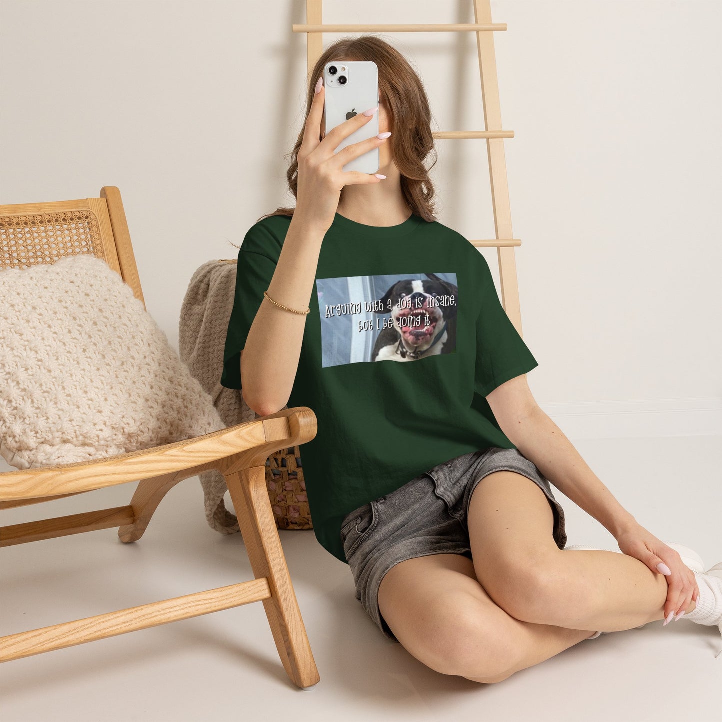 Funny Dog Meme T‑Shirt – “Arguing with a dog is insane but I be doin it” Graphic Tee